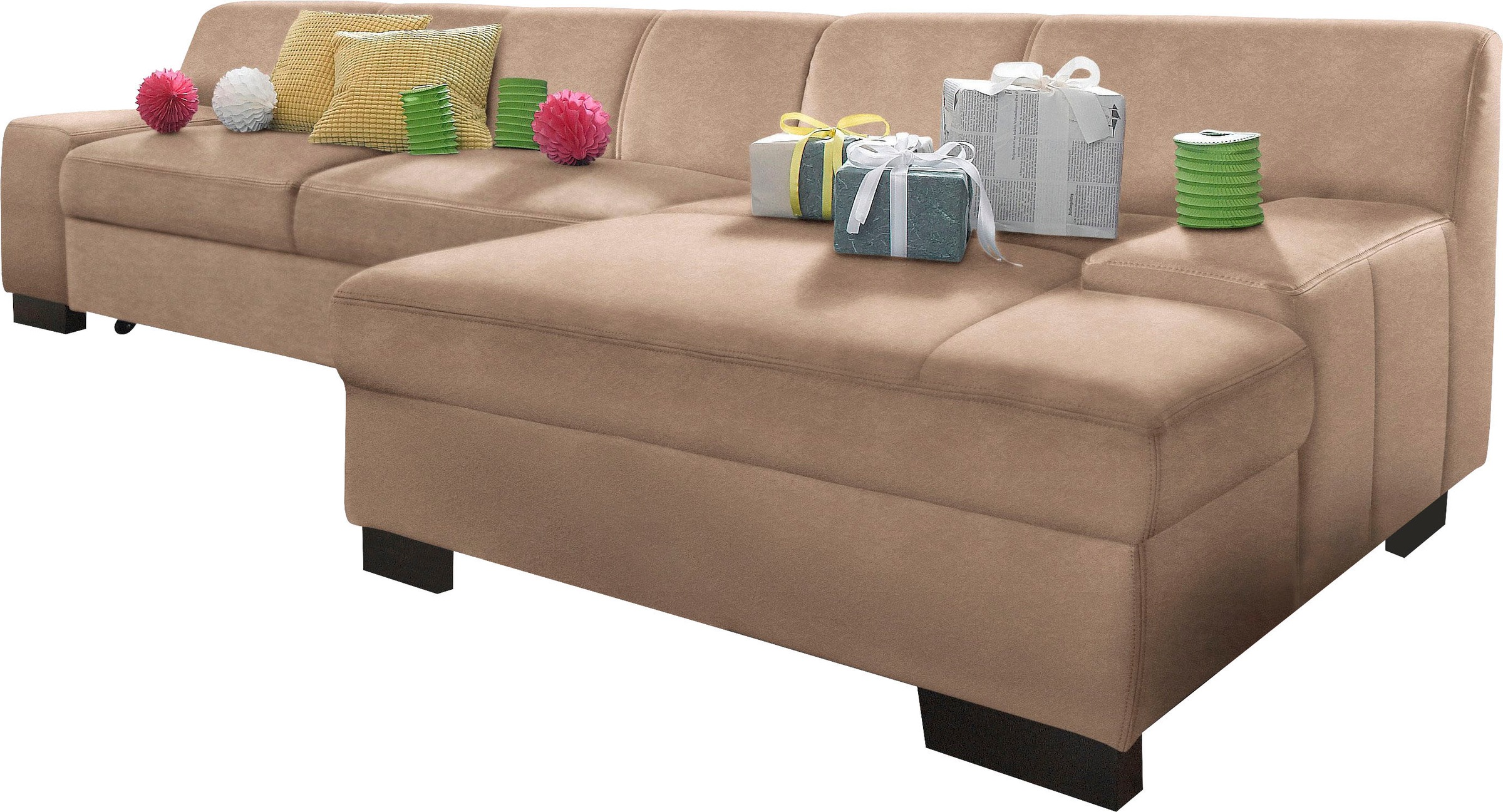 Image of DOMO collection Ecksofa "Norma, elegant & modern, mit flachen Armlehnen, Breite 268cm, L-Form" wahlweise mit Bettfunktion