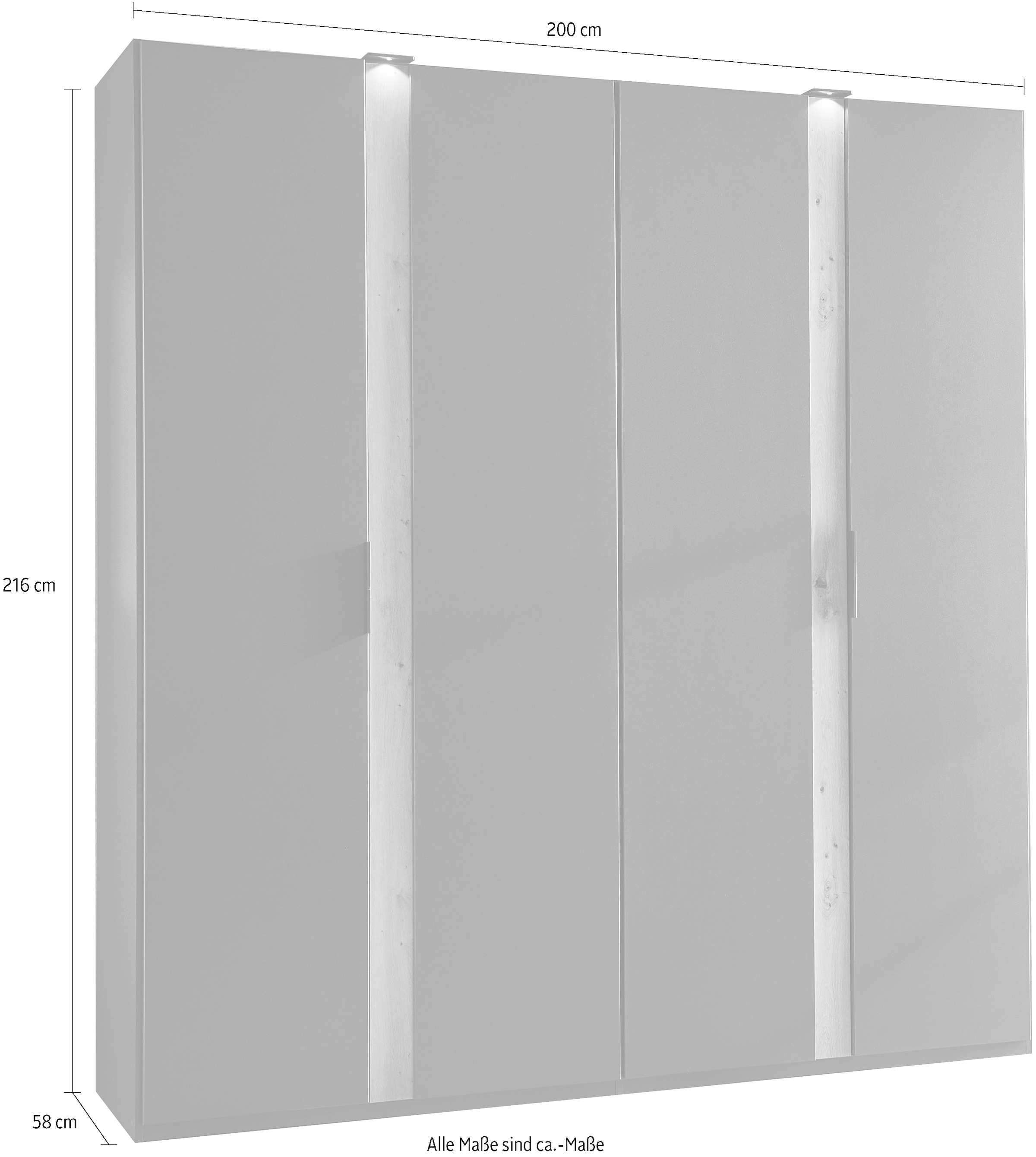 Wimex Drehtürenschrank »Rimini by fresh to go, weiss oder graphit mit schwarzen Metallgriffen«, inklusive LED Beleuchtung, 3 Breiten: 200, 250 oder 300cm, 216cm hoch