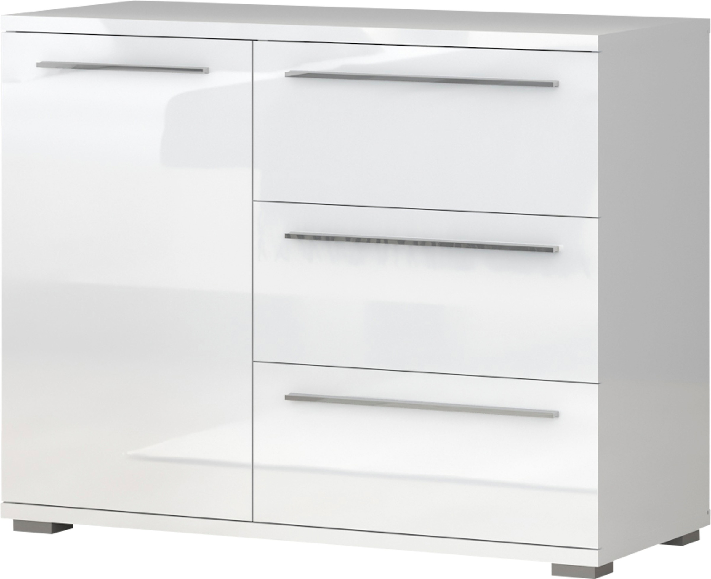 Image of GOODproduct Kommode "Piano, UV lackiert, hochglänzend in beige oder weiss, FSC-zertifiziert" 107x45x85cm (B/T/H), 1-türig mit 3 Schubladen, Soft-Close Funktion