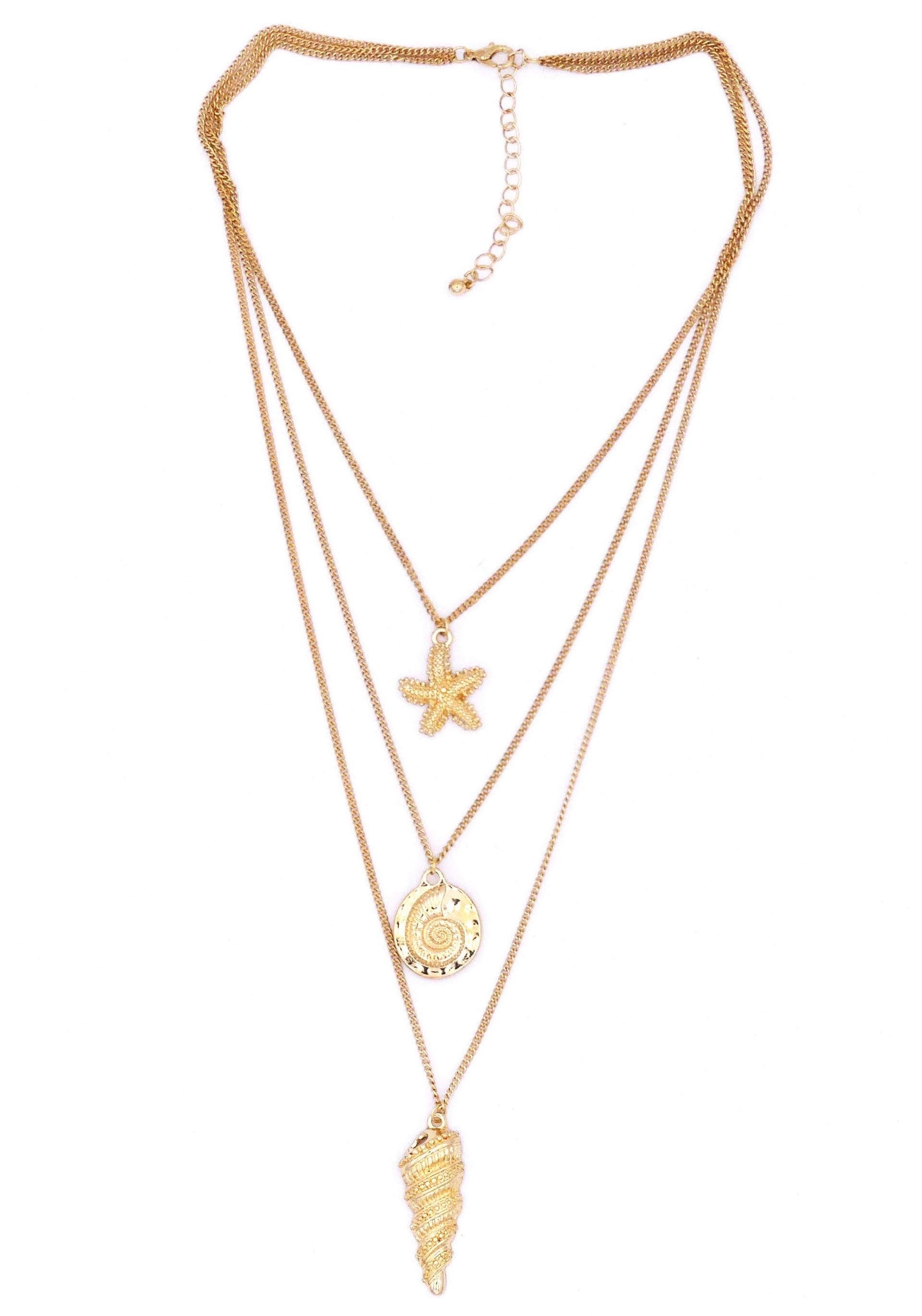 Kette mit Anhänger »mehrreihige Gliederkette vergoldfarbenet, Muschel, Seestern«