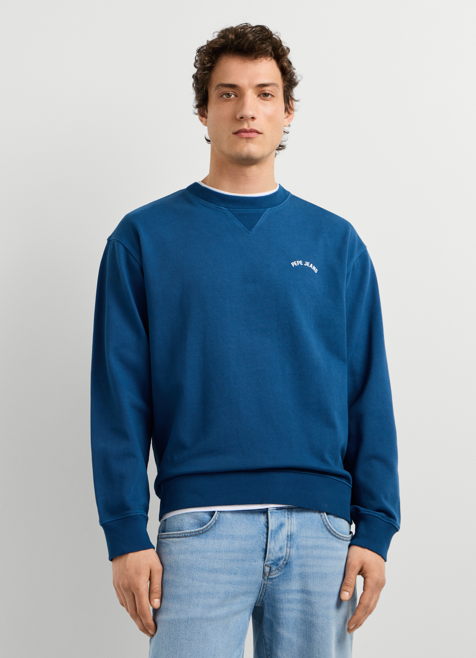 Pepe Jeans Sweat-shirt »JOHN CREW«, avec empiècement côtelé au col rond, inscription logo
