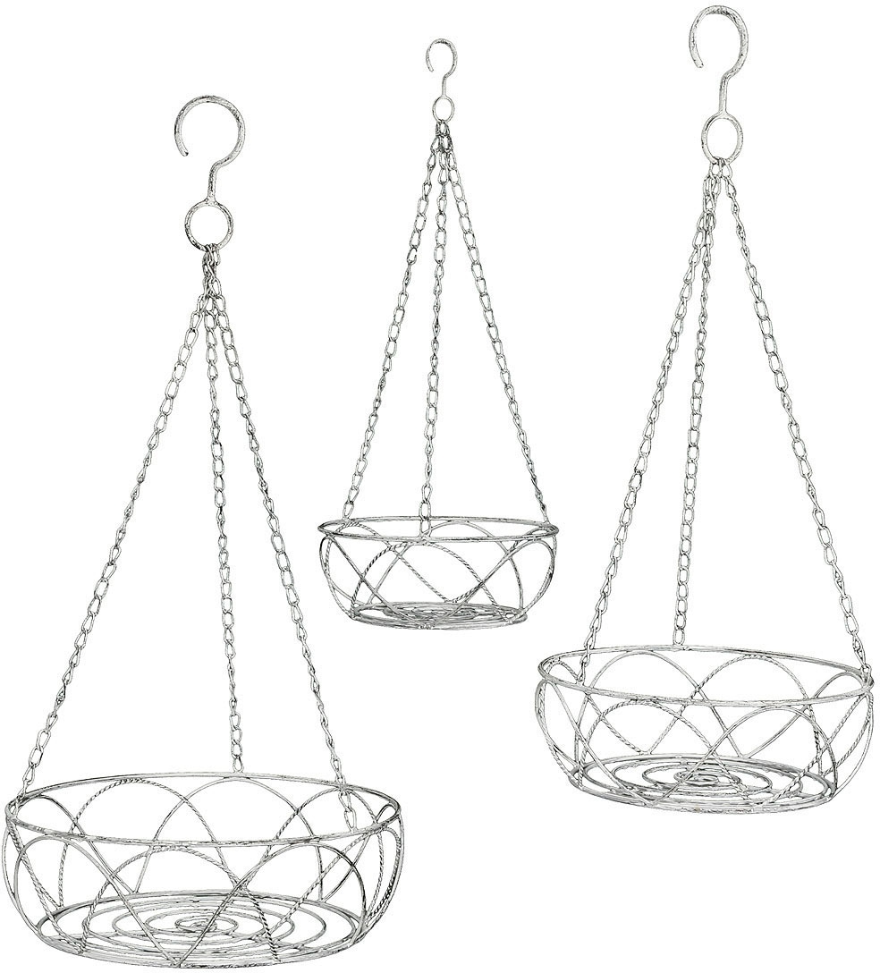 Image of Ambiente Haus Hängekorb "Eisen Hängerregal 3er Set in Weiss/Braun"