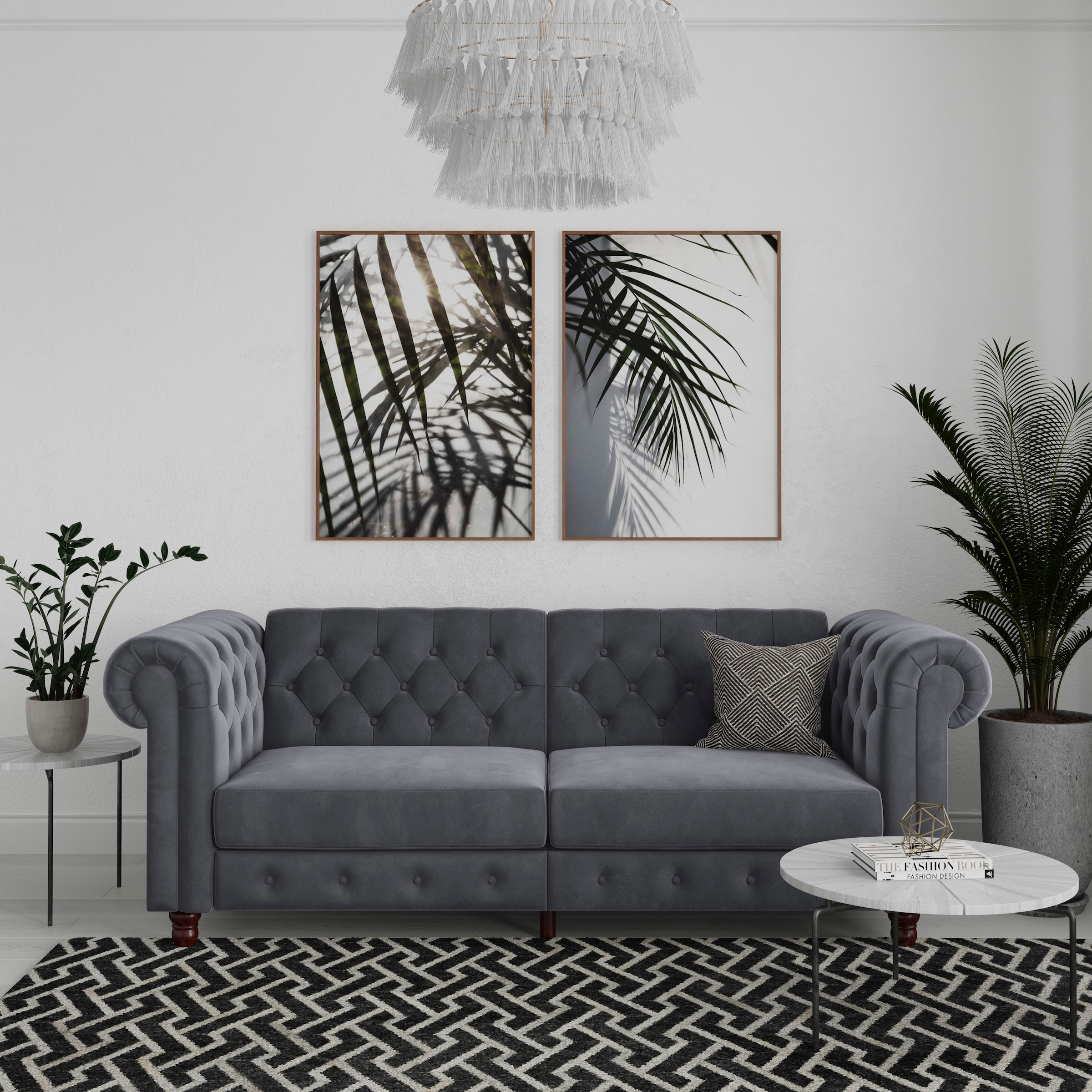 Image of Dorel Home 3-Sitzer "Felix, Schlafsofa 236 cm, (Liegefläche 108x190cm), Rückenlehne" 3-fach verstellbar, Velours, Kunstleder, Luxus-Microfaser Vintage