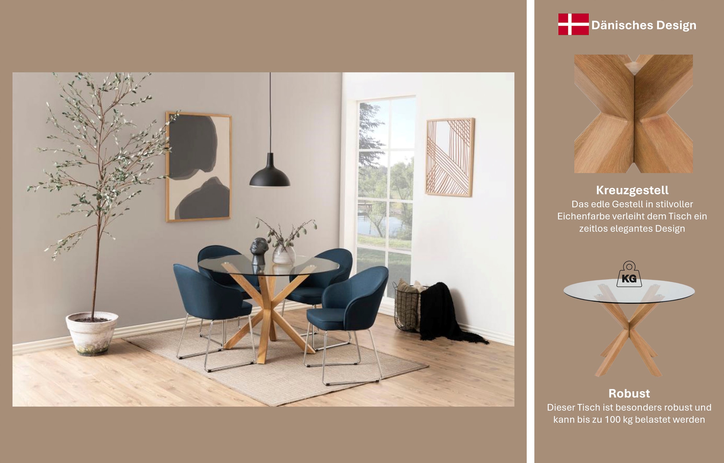 ACTONA GROUP Esstisch »Heaven, runde Tischplatte aus Keramik o. Glas & belastbar bis 100 kg« Esstisch, OTTOs Choice,  Gehärtetem Klarglas, Robustes Gestell, Platz für Familie & Freunde