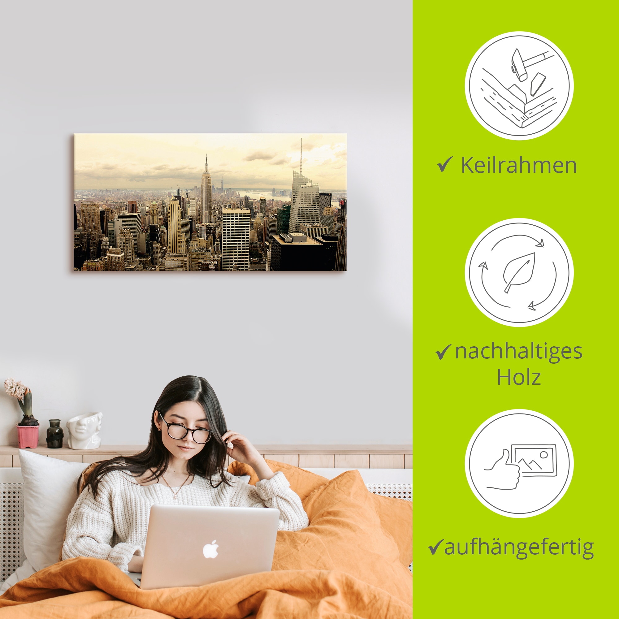 Artland Wandbild »Skyline Manhattan - New York«, Amerika, (1 St.), als Alubild, Outdoorbild, Leinwandbild, Poster, Wandaufkleber