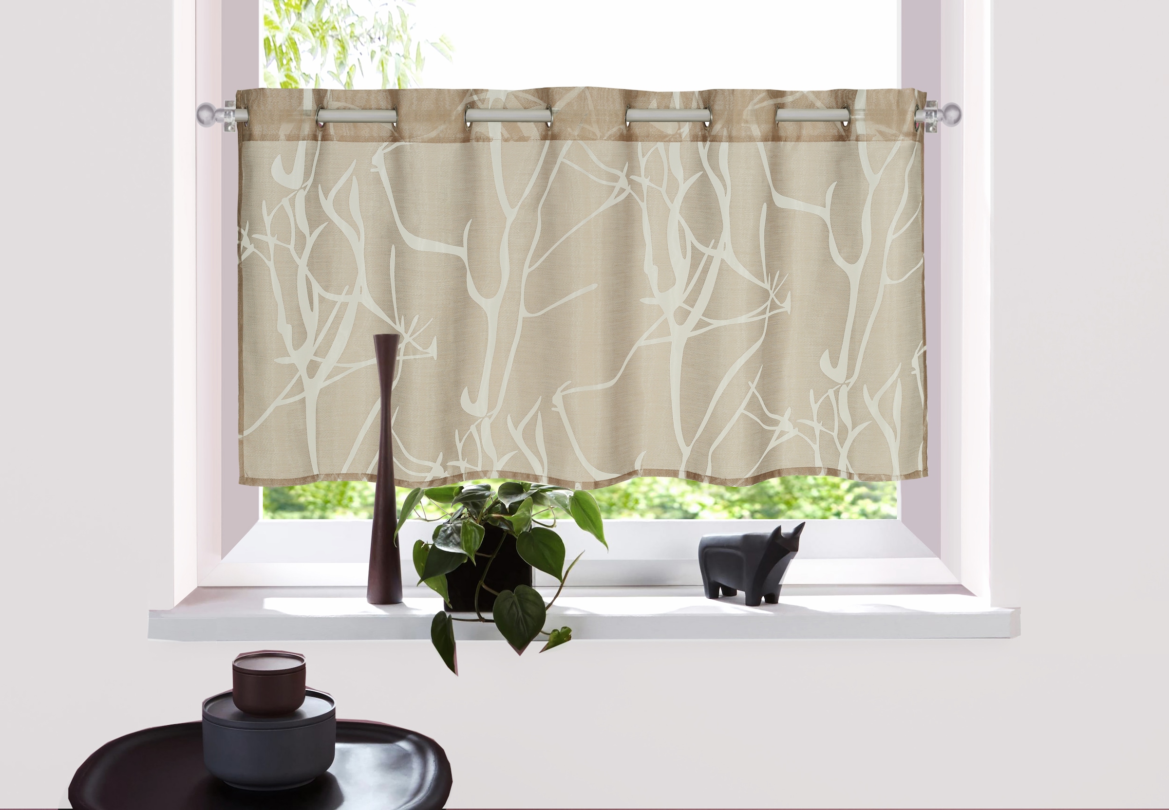 GOODproduct Scheibengardine »Anna« Ösen 1 Stk. tlg. Viskose & Polyester, Äste-Motiv
