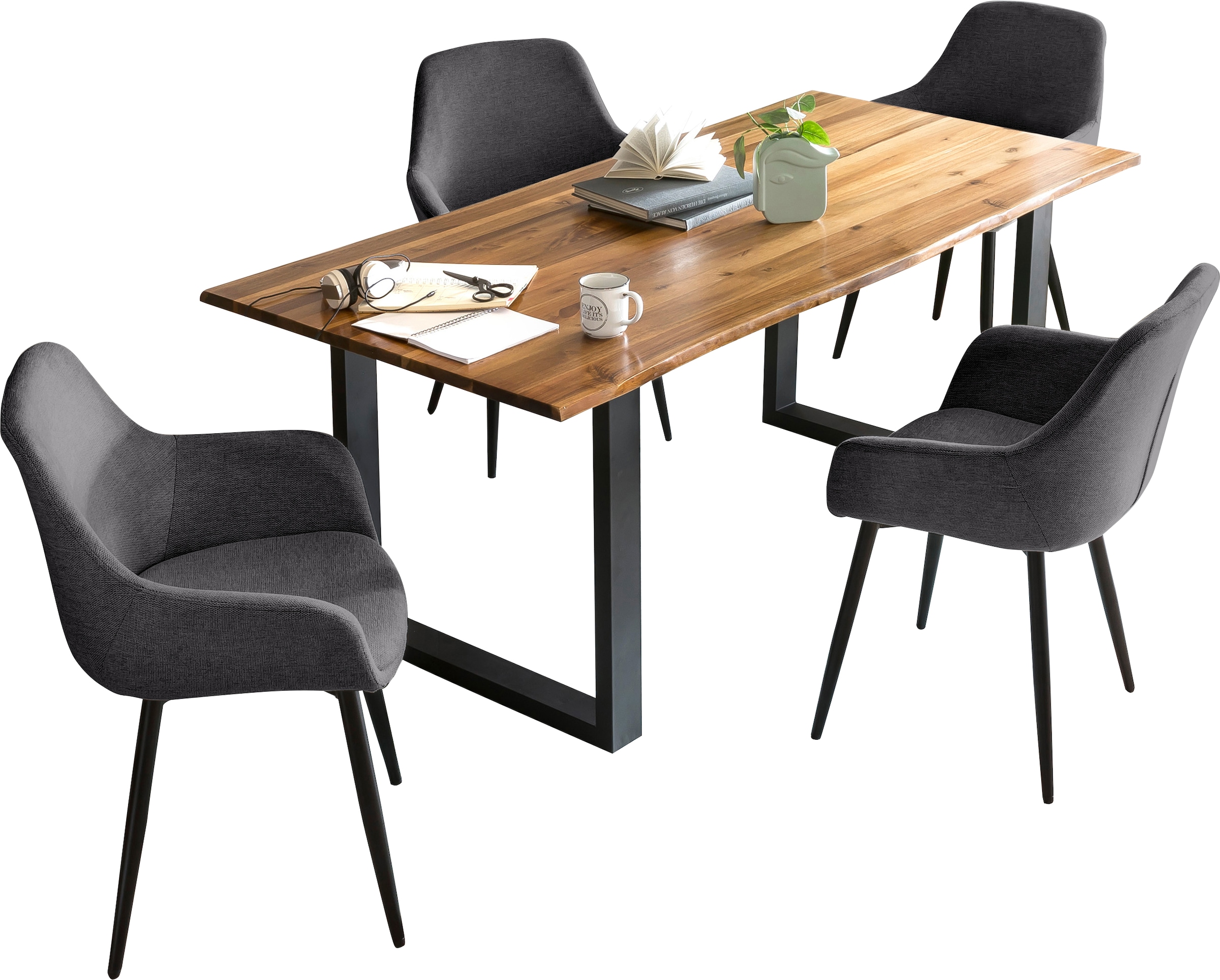 SalesFever Ensemble de salle à manger »für stilvolles Speisen« Set, 5 cuis tlg. 5-teiliges Set mit authentischer Baumkanten-Tischplatte