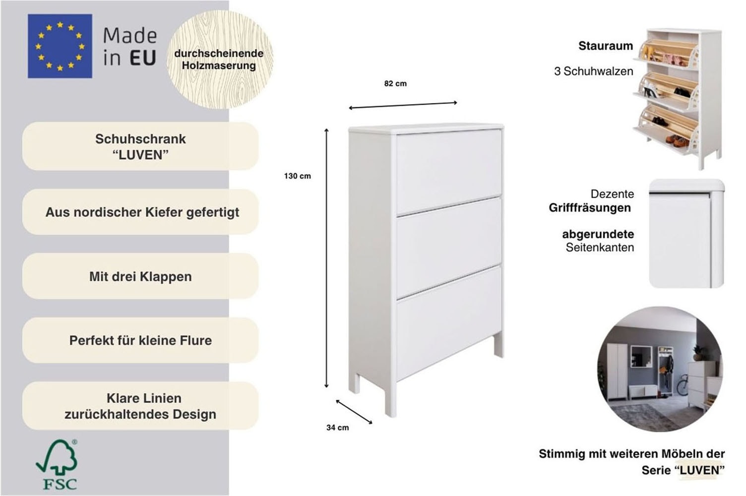 GOODproduct Schuhschrank »Luven« FSC® zertifiziertes Massivholz, mit 3 Klappen