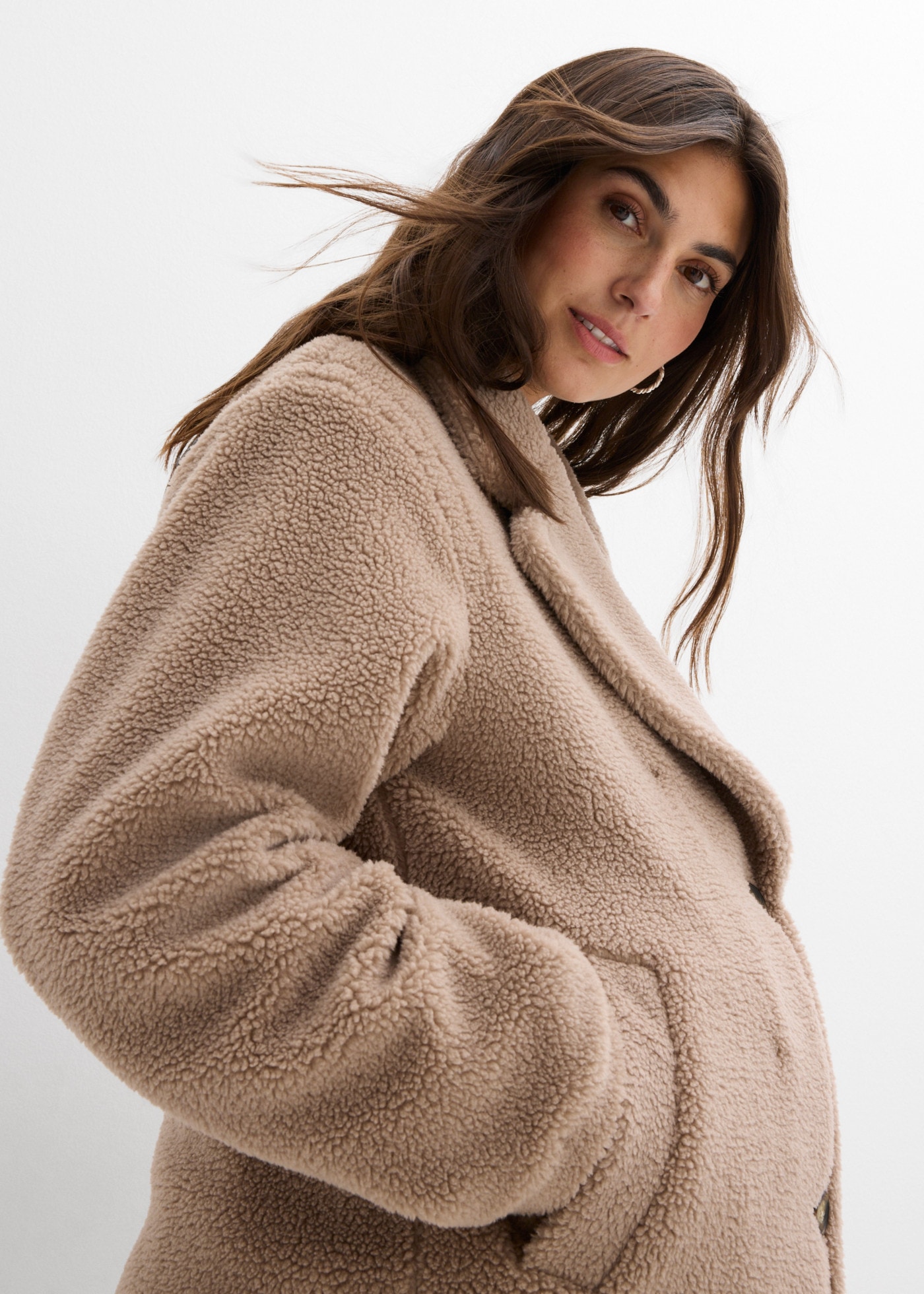 bonprix Umstandsmantel mit Babyeinsatz für Babys, aus warmem Teddyfleece, Loose Fit