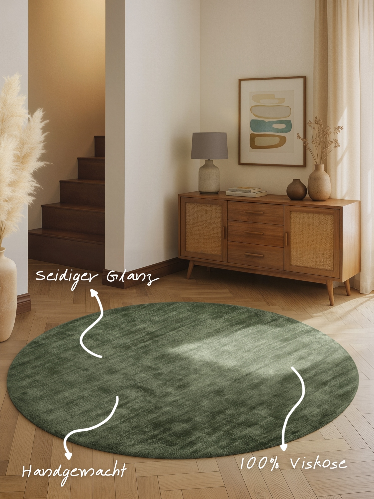 vikosa Teppich »Jane« rund 10 mm Höhe Dezenter Glanz, Weich, Seidenoptik, Viskose, Wohnzimmer, Schlafzimmer