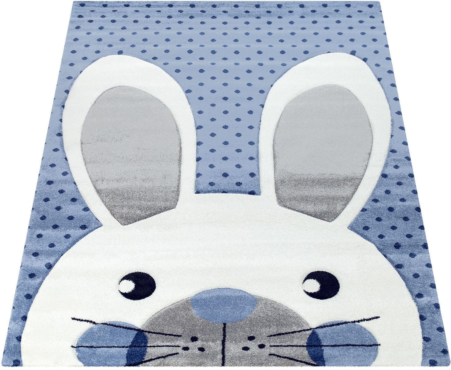 Image of Paco Home Kinderteppich »Diamond 647«, rechteckig, 18 mm Höhe, Kurzflor, 3D-Design, Motiv Punkte & niedlicher Hase, Kinderzimmer bei Ackermann Versand Schweiz