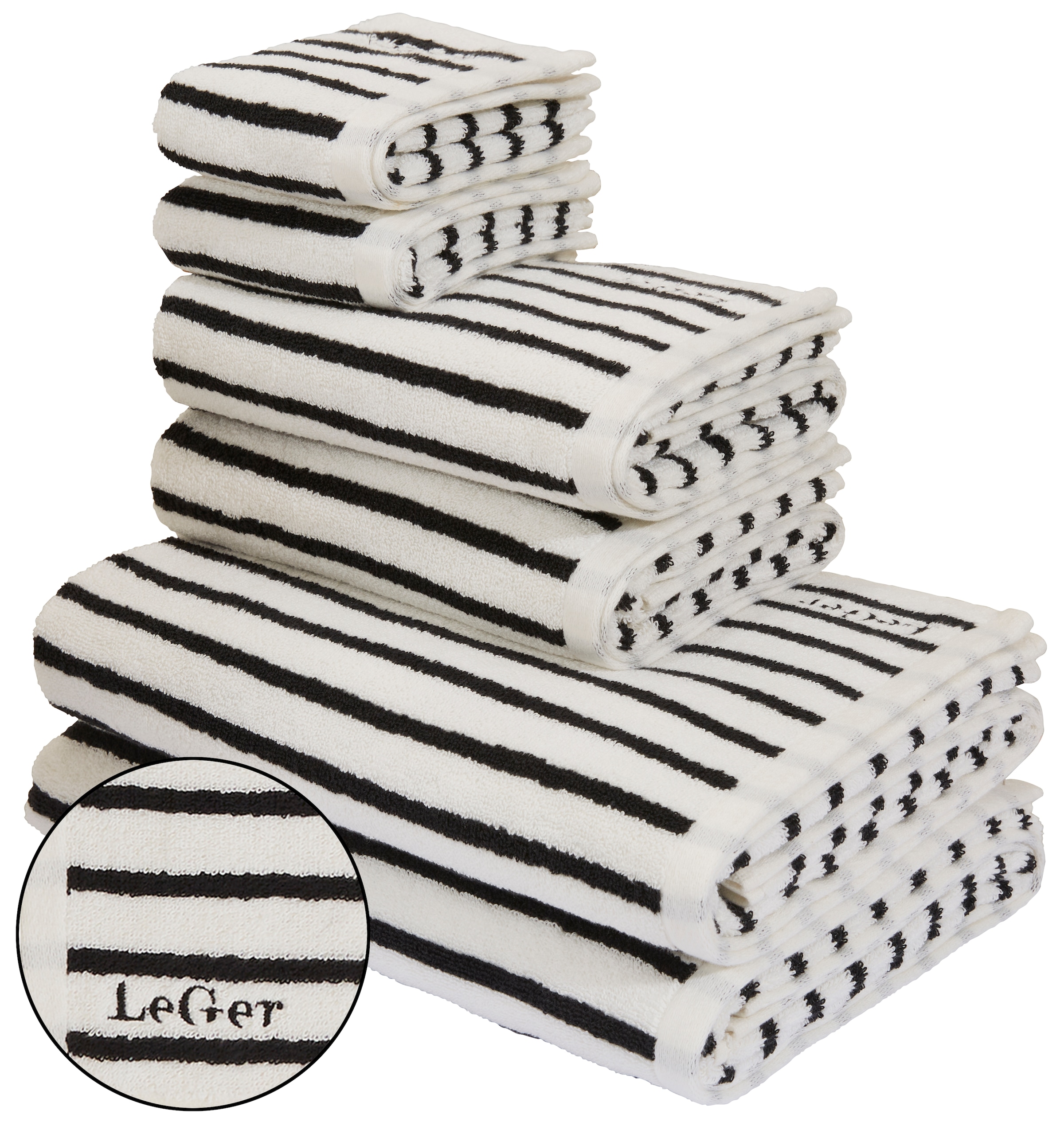 Image of LeGer Home by Lena Gercke Handtuch Set "Tamsin, Duschtücher, Handtücher, Gästetücher, Premium 500 gr/m²" Set 6 Stk. Frottier mit Logostikerei, 100% Baumwolle, gestreift, weich, 5 Jahre Garantie