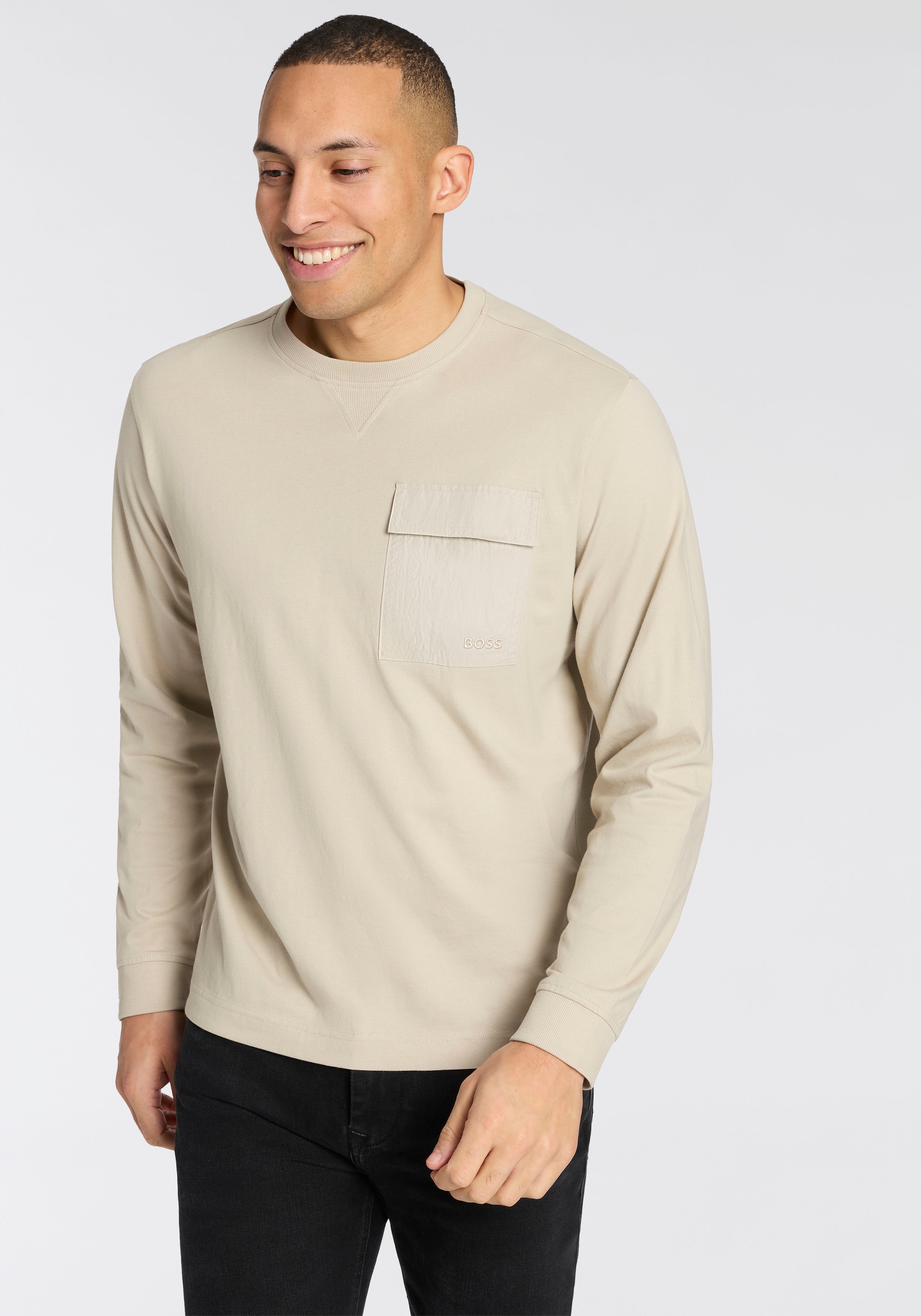 Image of BOSS ORANGE Langarmshirt "Te protective" Rundhalsausschnitt, Brusttasche, relaxed fit