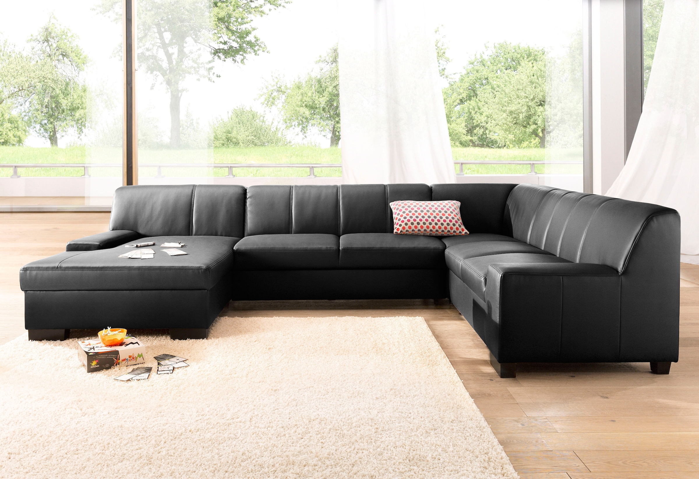 DOMO collection Wohnlandschaft »Norma, mit Kunstleder- oder Lederbezug, viel Platz, zeitlos & elegant« extrabreite Armlehnen, U-Form, wahlweise mit Bettfunktion