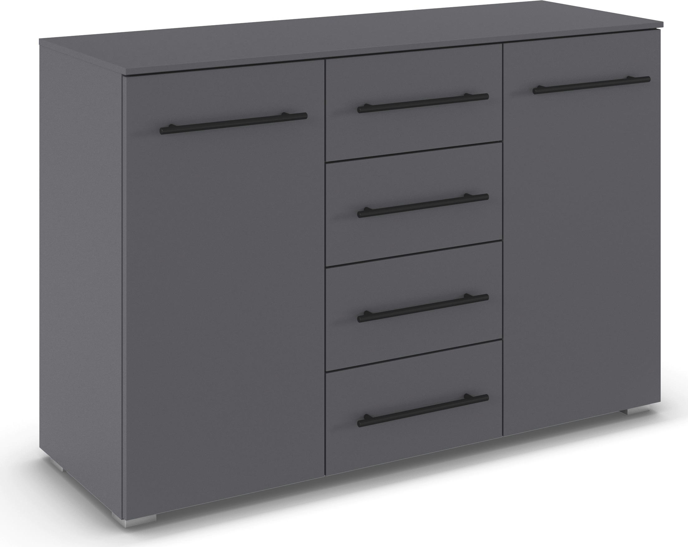 GOODproduct Commode combinée »Highboard Sideboard Schubladenkommode Kommode Schlafzimmer AVOLA« Largeur 120 cm avec fonction SOFT-CLOSE et façade décorative,  quatre grands tiroirs et 2 portes, avec 4 étagères MADE IN GERMANY