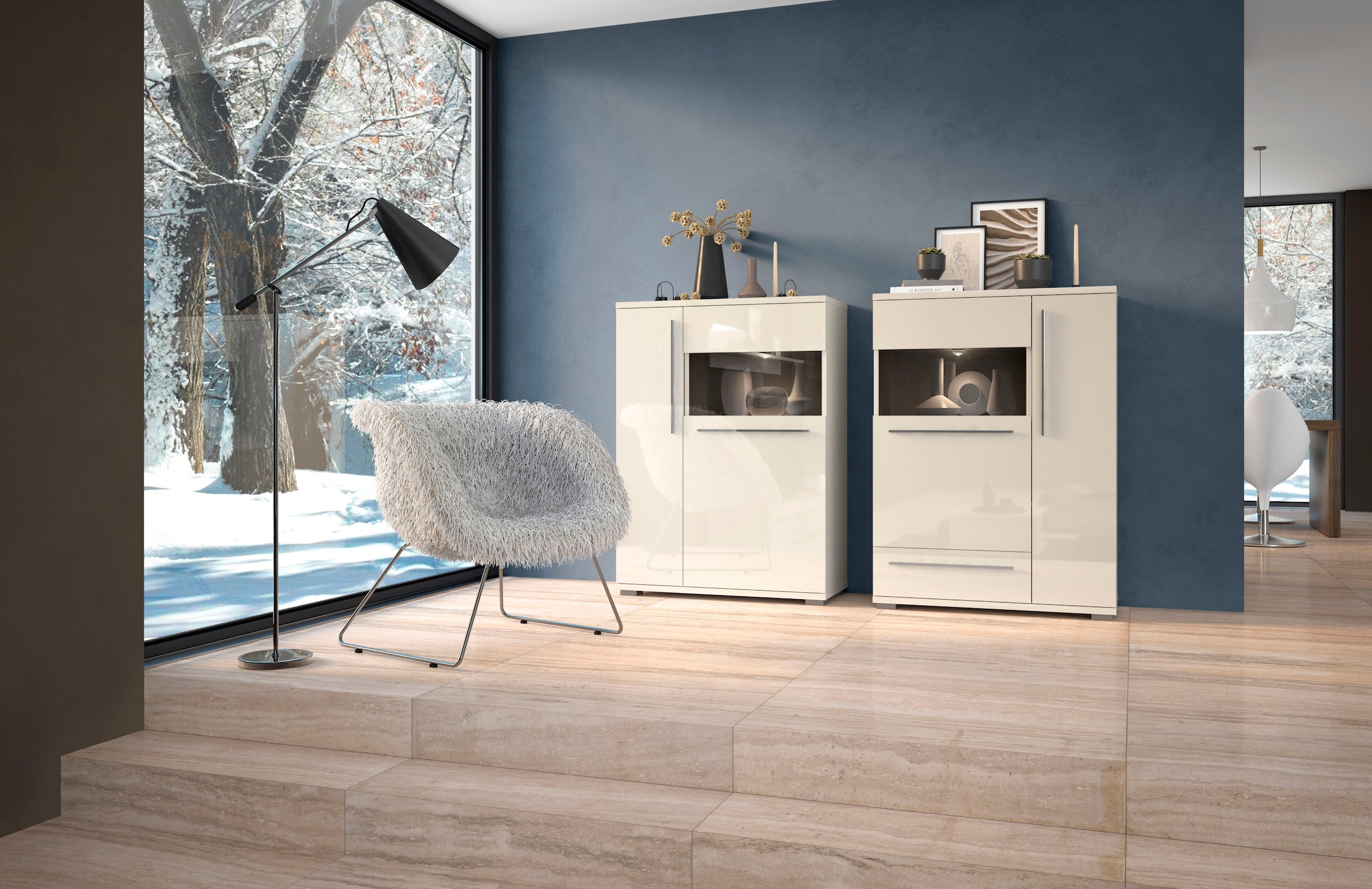 Places of Style Highboard »Piano Vitrine«, UV lackiert, Soft-Close Funktion