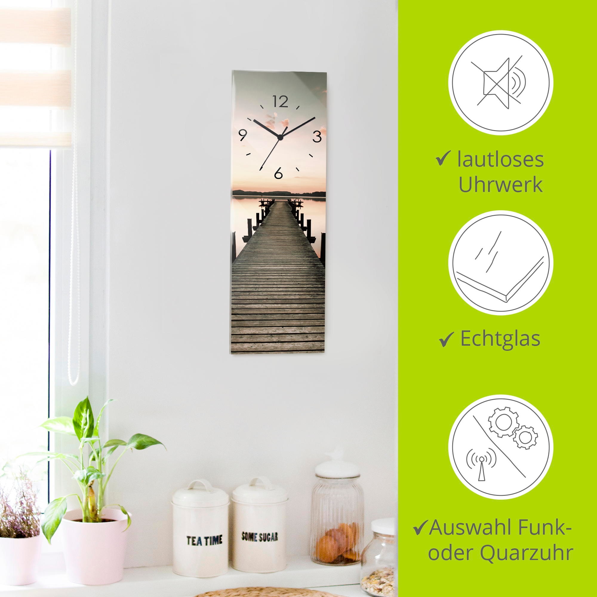 Artland Wanduhr »Langer Pier im Sonnenaufgang« wahlweise mit Quarz- oder Funkuhrwerk, lautlos ohne Tickgeräusche