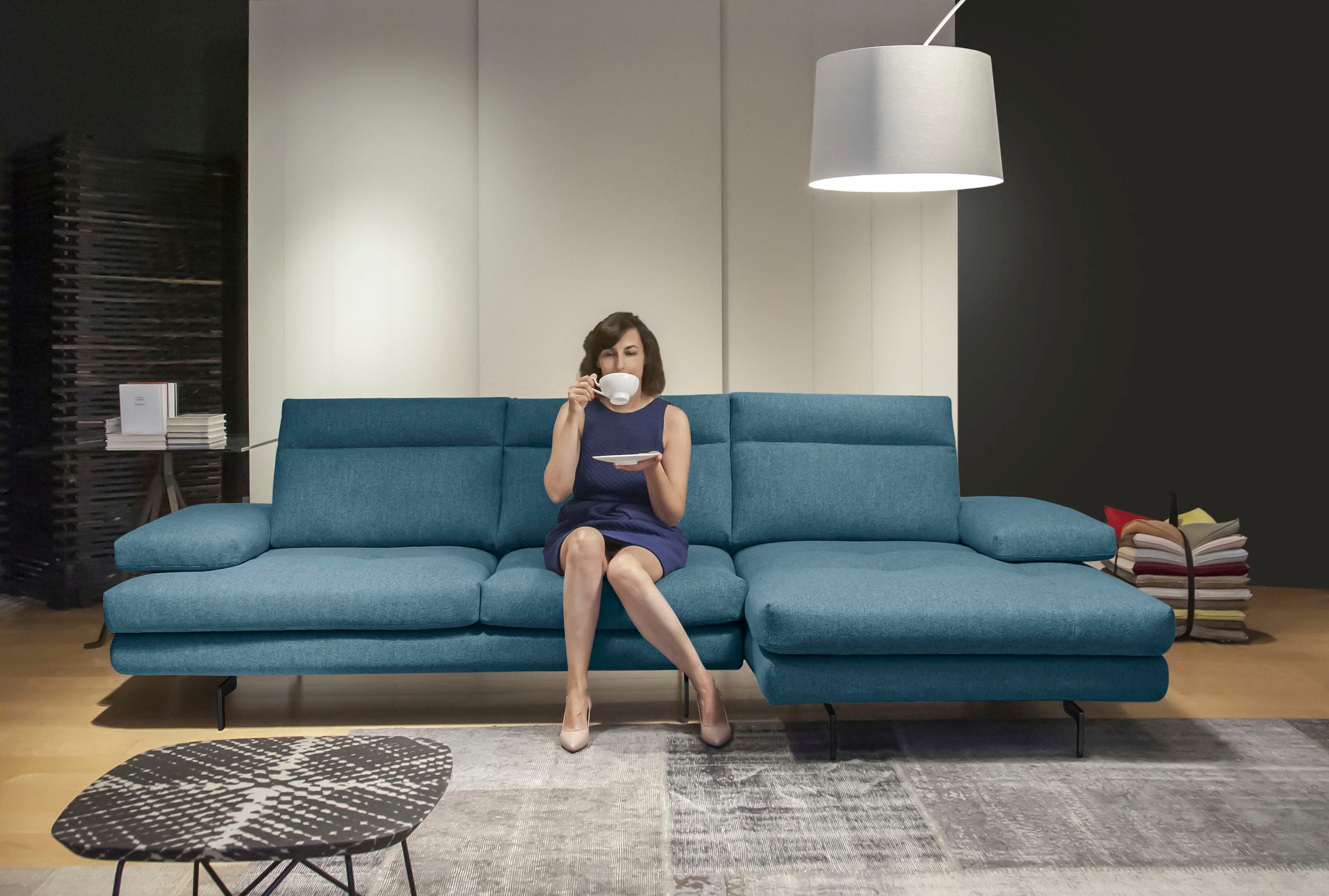 CALIA ITALIA Ecksofa »Toby Wing, Komfortsofa der Extraklasse, bequem, L-Form« inklusive Sitztiefenverstellung, Füsse in schwarz matt