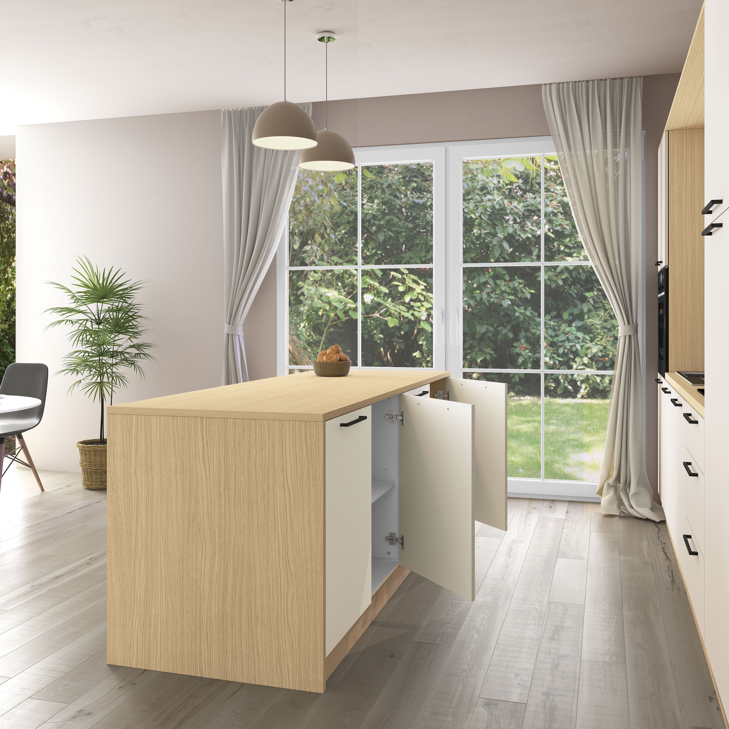 KOCHSTATION Kücheninsel »KS-Luna« Breite 225 cm, 4 Türen, 8 Innenfächer, 4 Essplätze, gedämpfte Türen