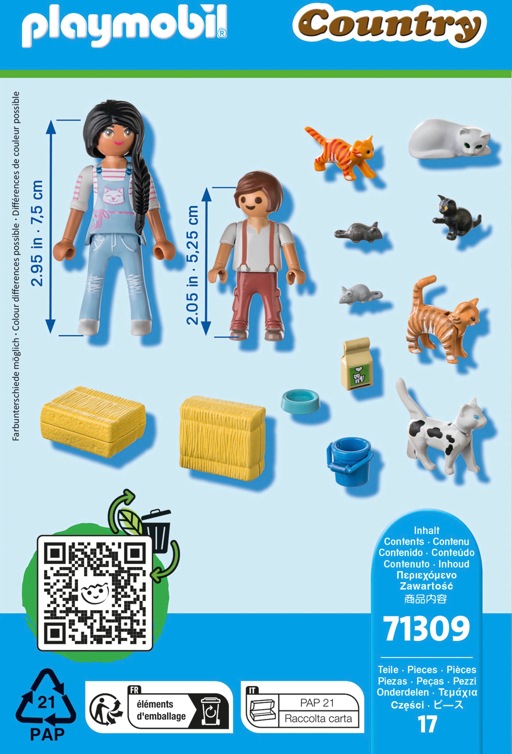 Playmobil® Konstruktions-Spielset »Katzenfamilie (71309), Country«, (17 St.), teilweise aus recyceltem Material; Made in Germany