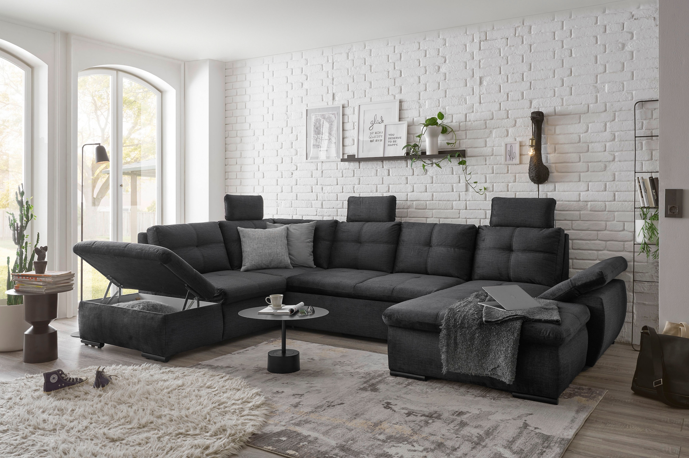 ED EXCITING DESIGN Wohnlandschaft »Alija U-Form«, mit Bettfunktion, Bettkasten, Armteilverstellung & Kopfstützen