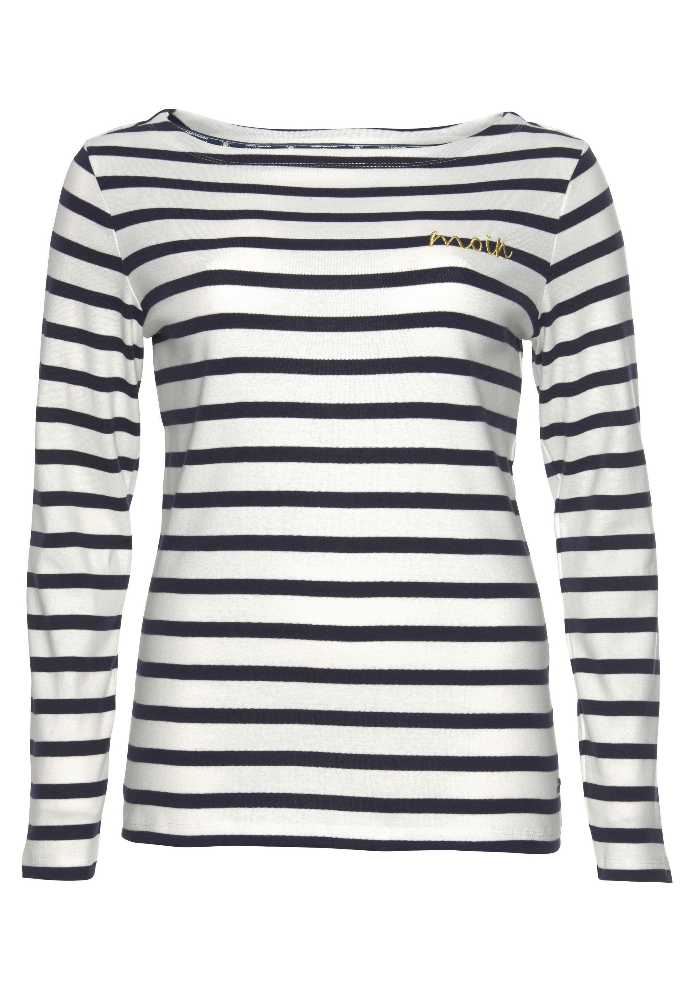TOM TAILOR Polo Team Langarmshirt, mit goldfarbener "Moin" Stickerei in Brusthöhe