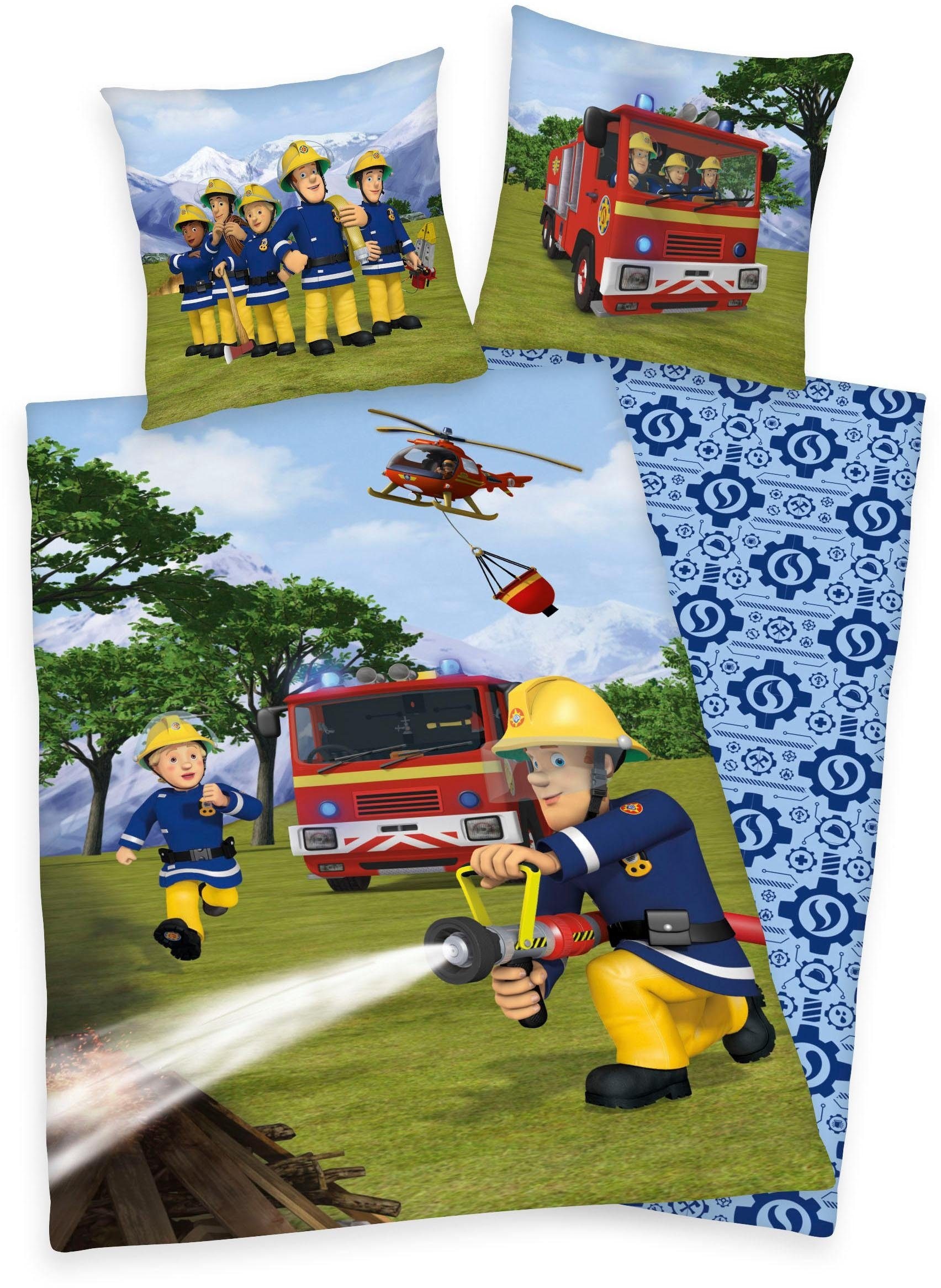 Image of Feuerwehrmann Sam Kinderbettwäsche "Feuerwehrmann Sam" 2 Stk. mit Löschzug und Helikopter