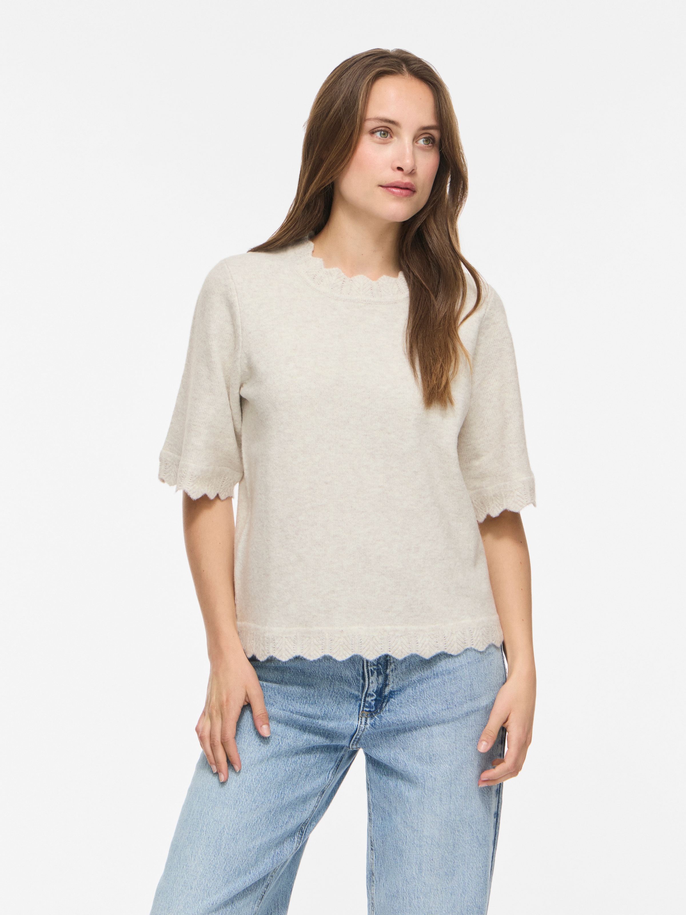 Image of Vila Kurzarmpullover "VINIKOLINA O-NECK 2/4 KNIT TOP - NOOS" Materialmix, normal geschnitten