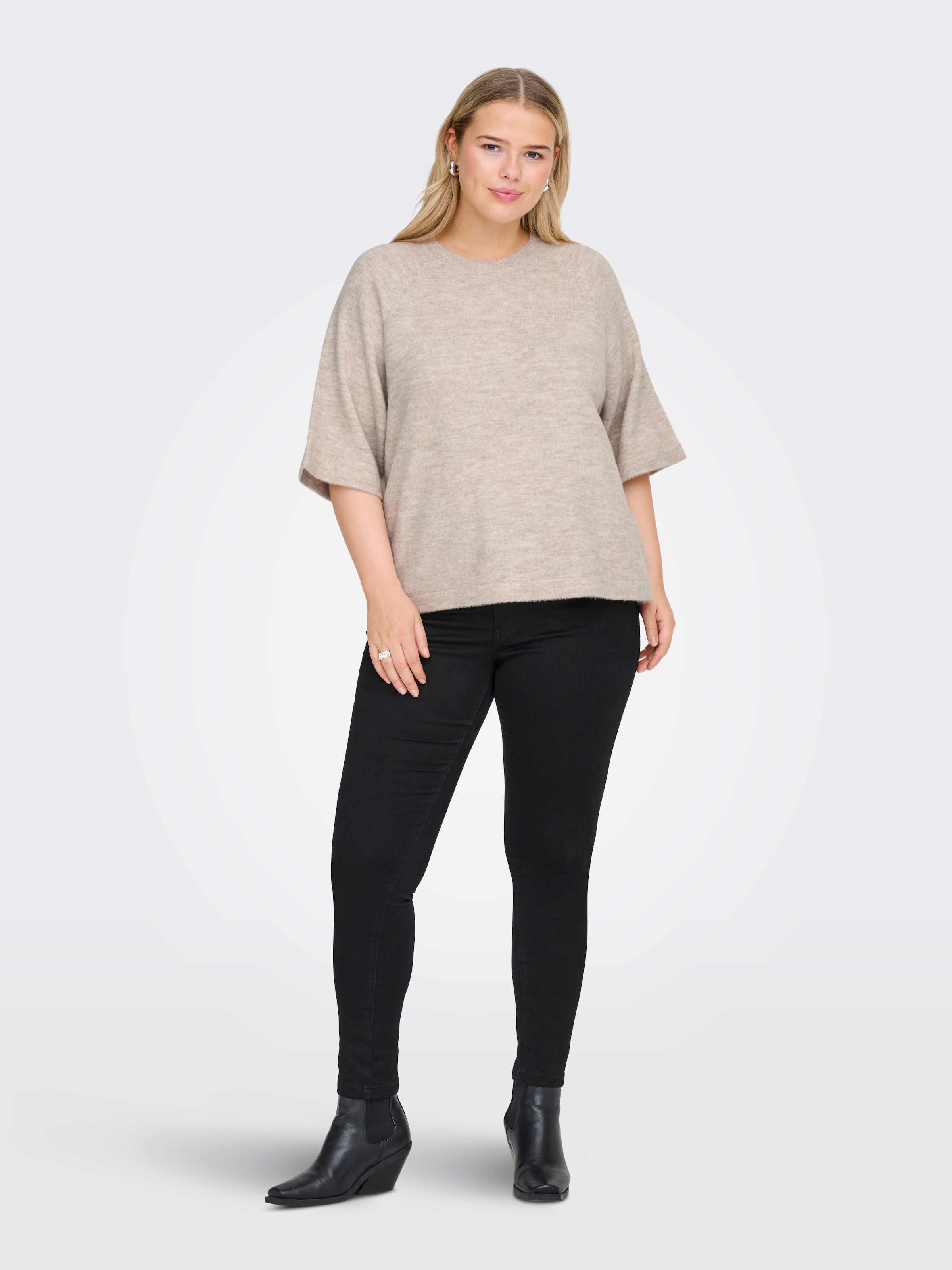 ONLY CARMAKOMA Pull en tricot »CARSIMONI 3/4 PULLOVER KNT NOOS« mélange de matériaux, coupe régulière
