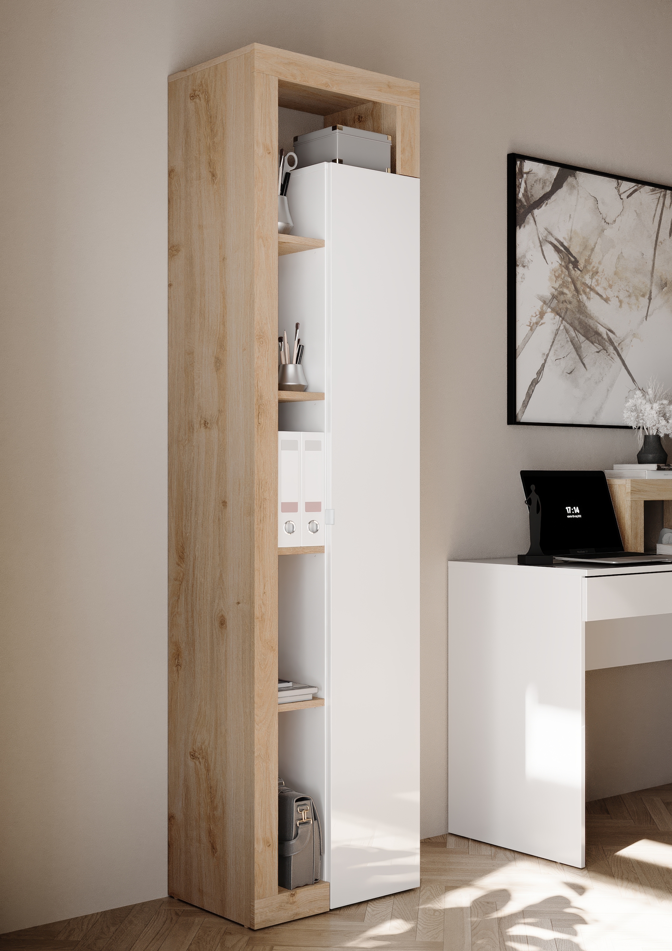 INOSIGN Aktenschrank »Hamburg Höhe 189 cm, Breite 50 cm, 1 Tür, offene Fächer, Büroschrank,« Mehrzweckschrank, dekorativer Rahmen, Metallgriff, viel Stauraum