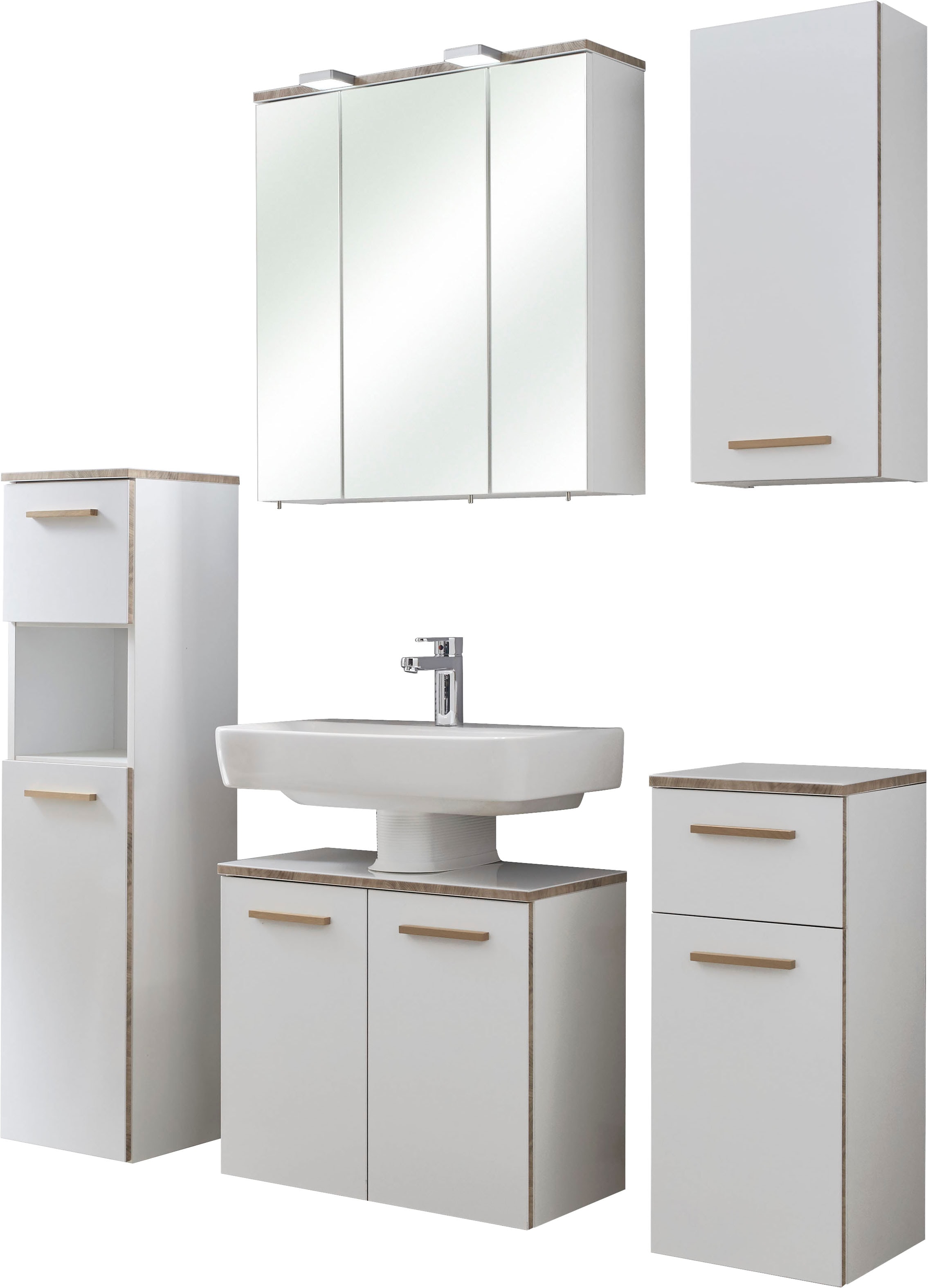 Saphir Ensemble de meubles de salle de bain »Quickset 931 5-teilig, Waschbeckenunterschrank mit LED-Spiegelschrank« Ensemble, 5 cuis tlg.