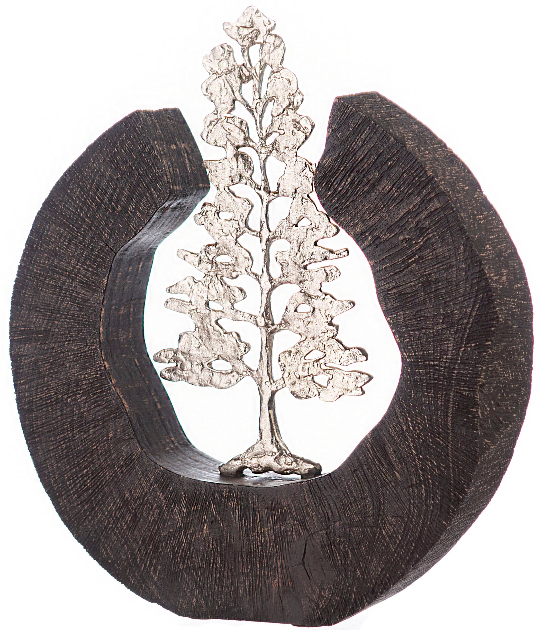 Verkaufsvolumen GILDE Dekoobjekt »Skulptur Fir Tree, und Höhe Metall 39 kaufen Holz, schwarz/silber«, cm, Wohnzimmer Motiv handgefertigt, aus Baum