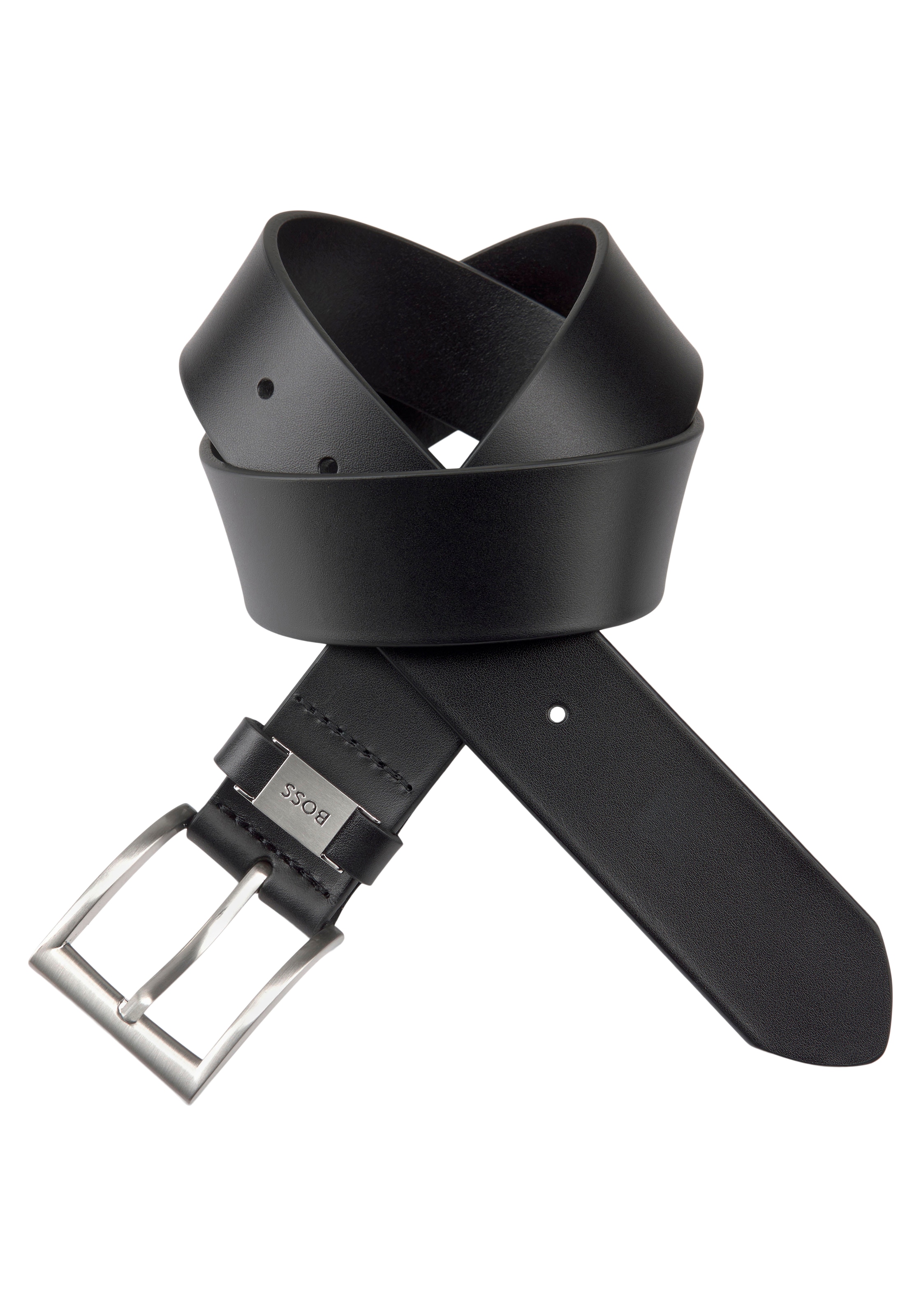 BOSS Ceinture en cuir »Connio« fermoir argenté & logo sur la boucle
