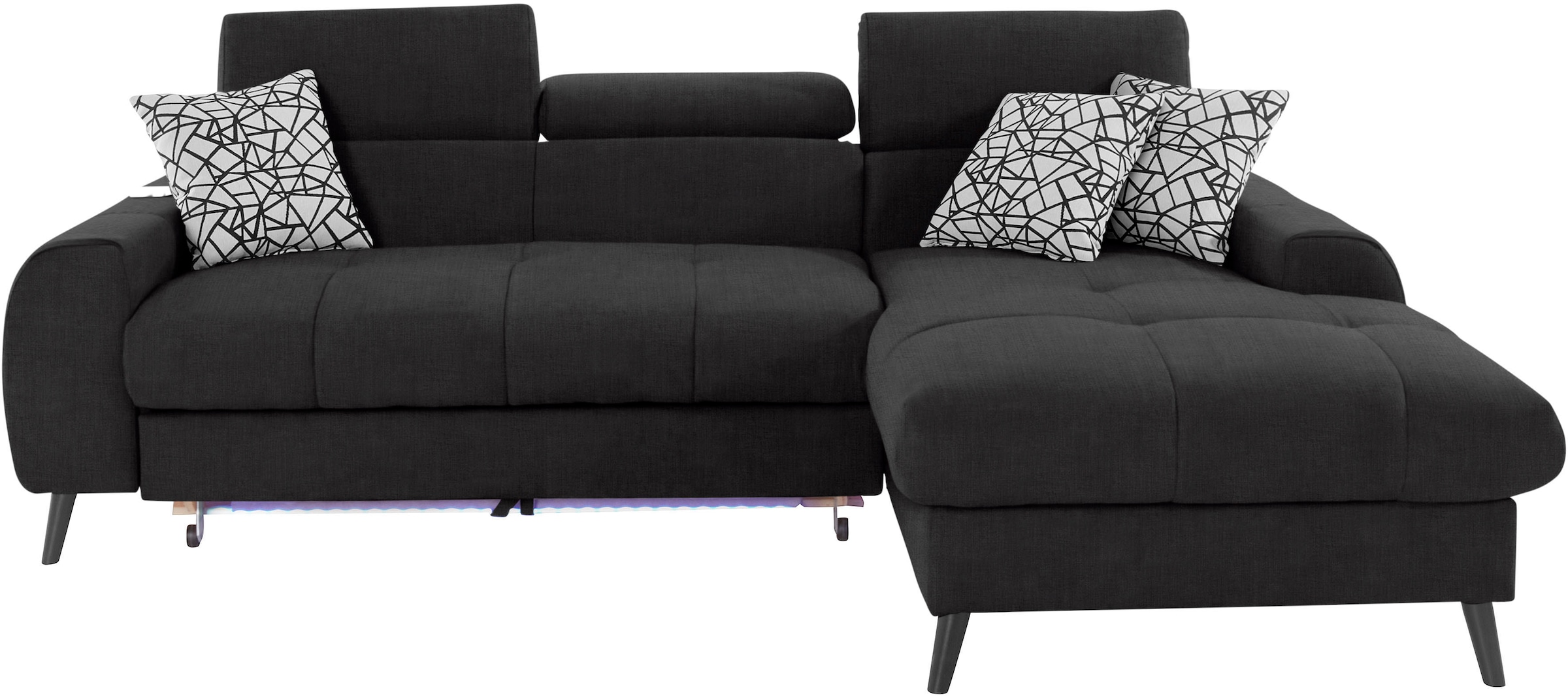 COTTA Ecksofa »Mia L-Form mit 3 Zierkissen«, wahlweise mit Bettfunktion, Bettkasten, Beleuchtung & Wireless-Charger