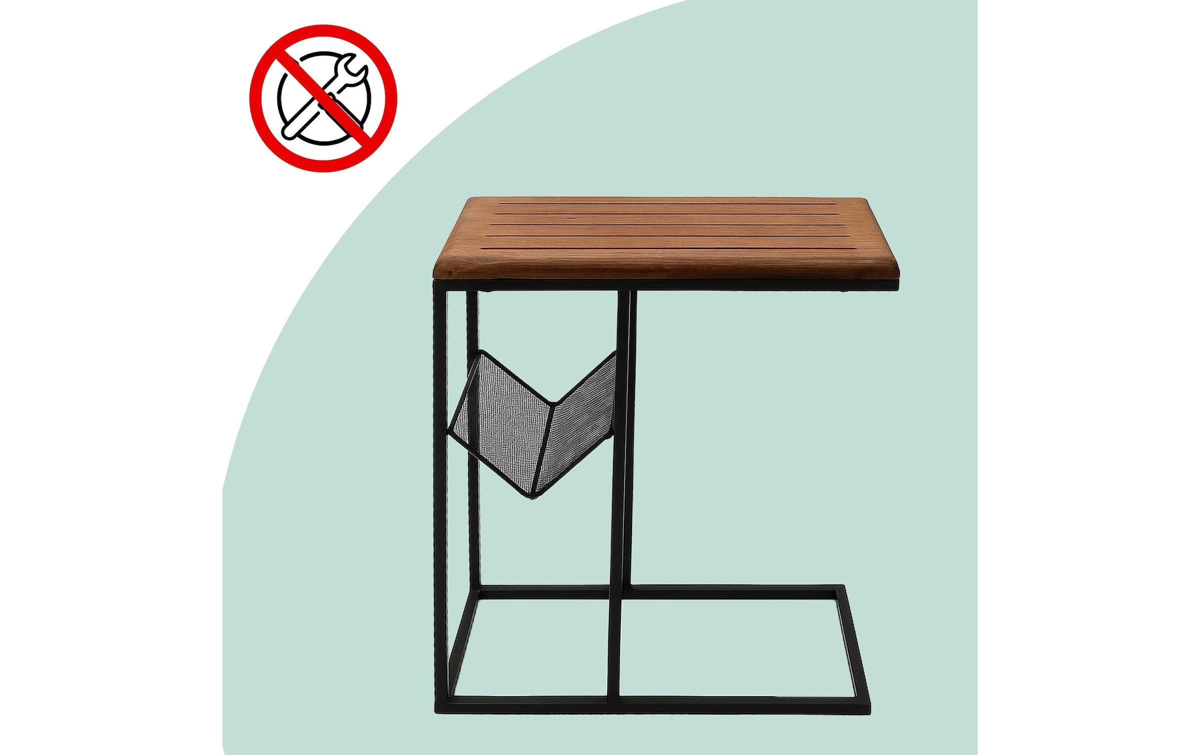 relaxdays Beistelltisch »in C-Form 63 x 30 cm« Couchtisch mit Zeitungsablage aus Mango Holz