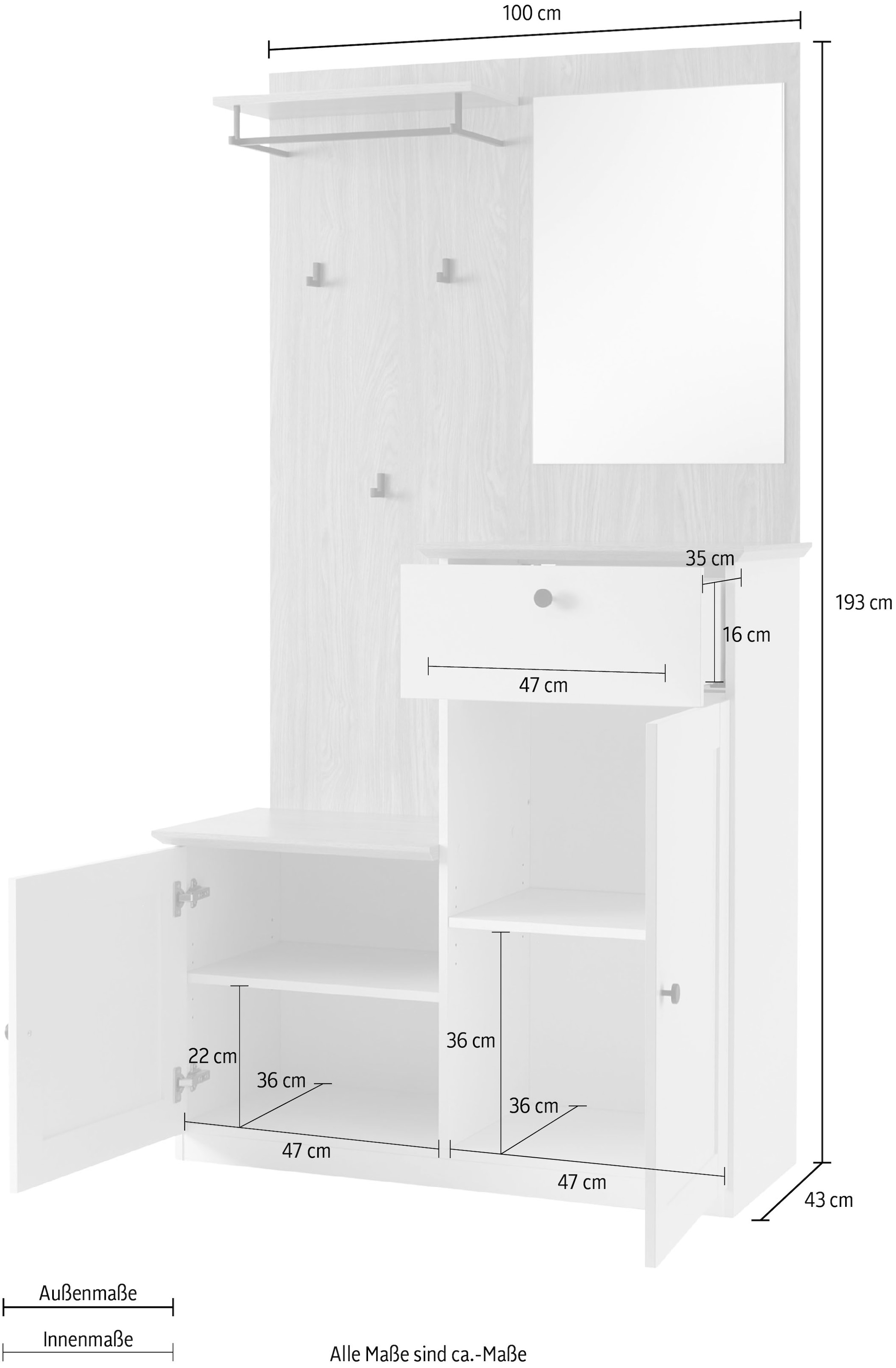 GOODproduct Kompaktgarderobe »Brest, Garderobe im Landhausstil, Flurgarderobe, Dielenschrank« schwarze Metallgriffe, viel Stauraum, für kleine Räume geeignet