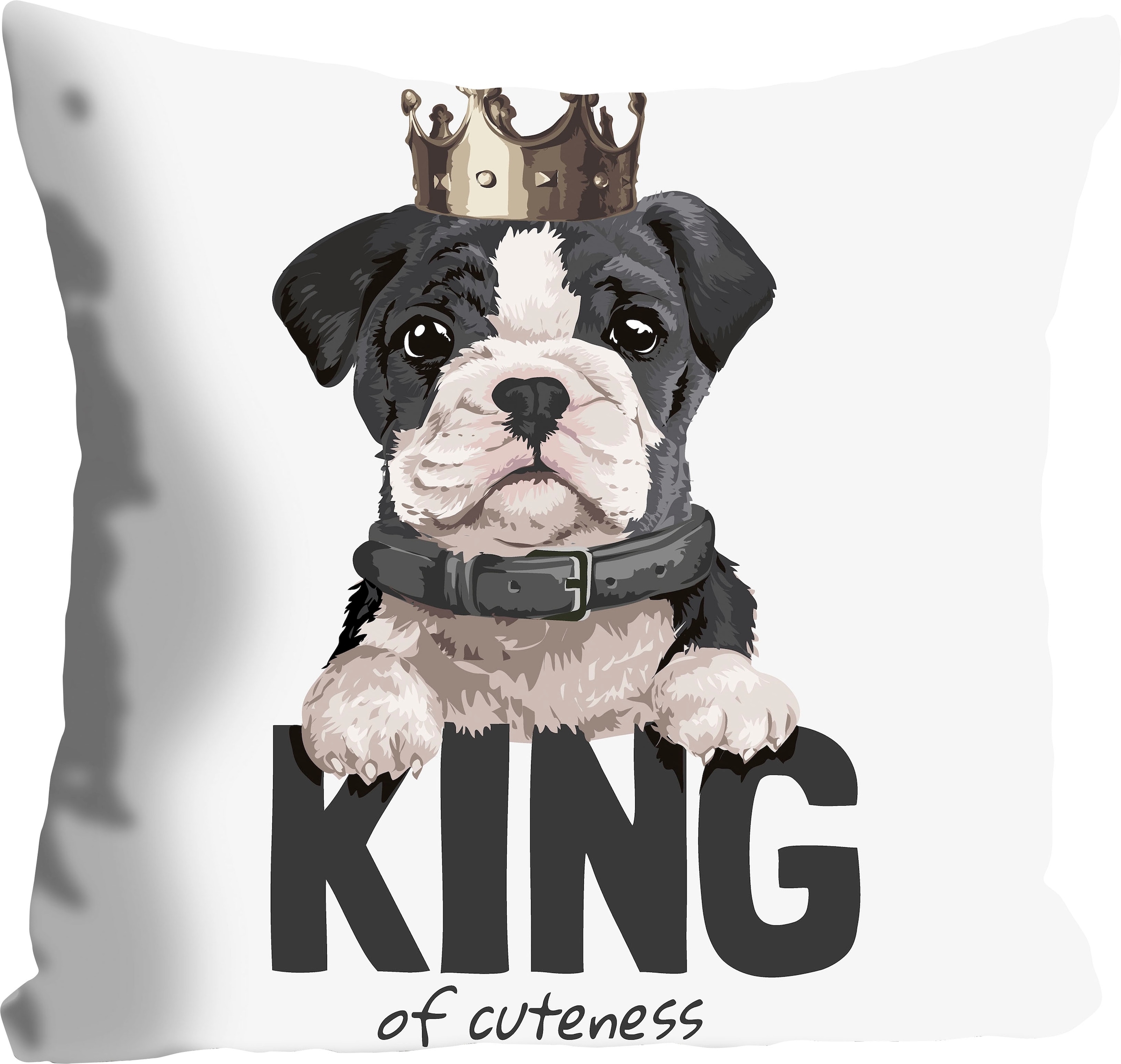 queence Dekokissen »KING OF CUTENESS« mit einem Hund mit Krone
