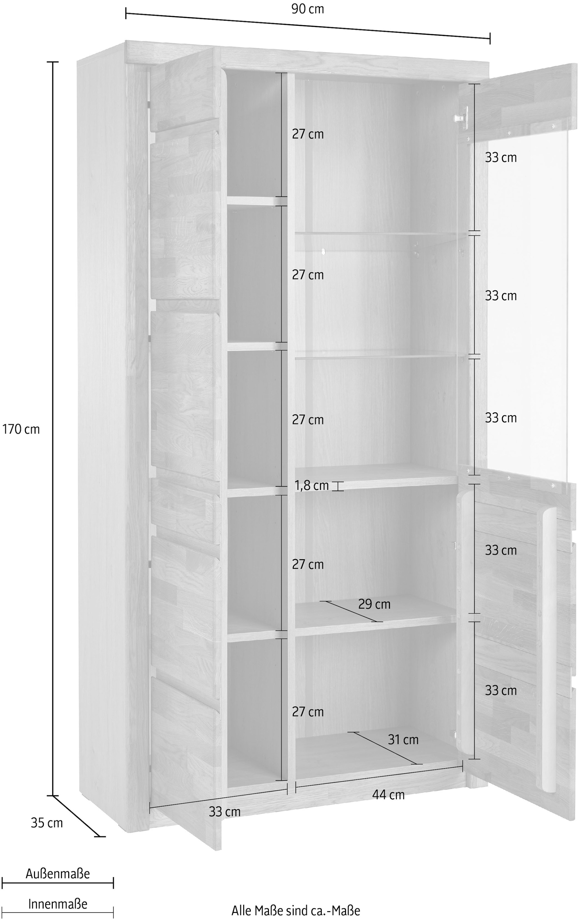 Woltra Vitrine »Silkeborg«, teilmassiv, bequem schöne grifflose kaufen Optik