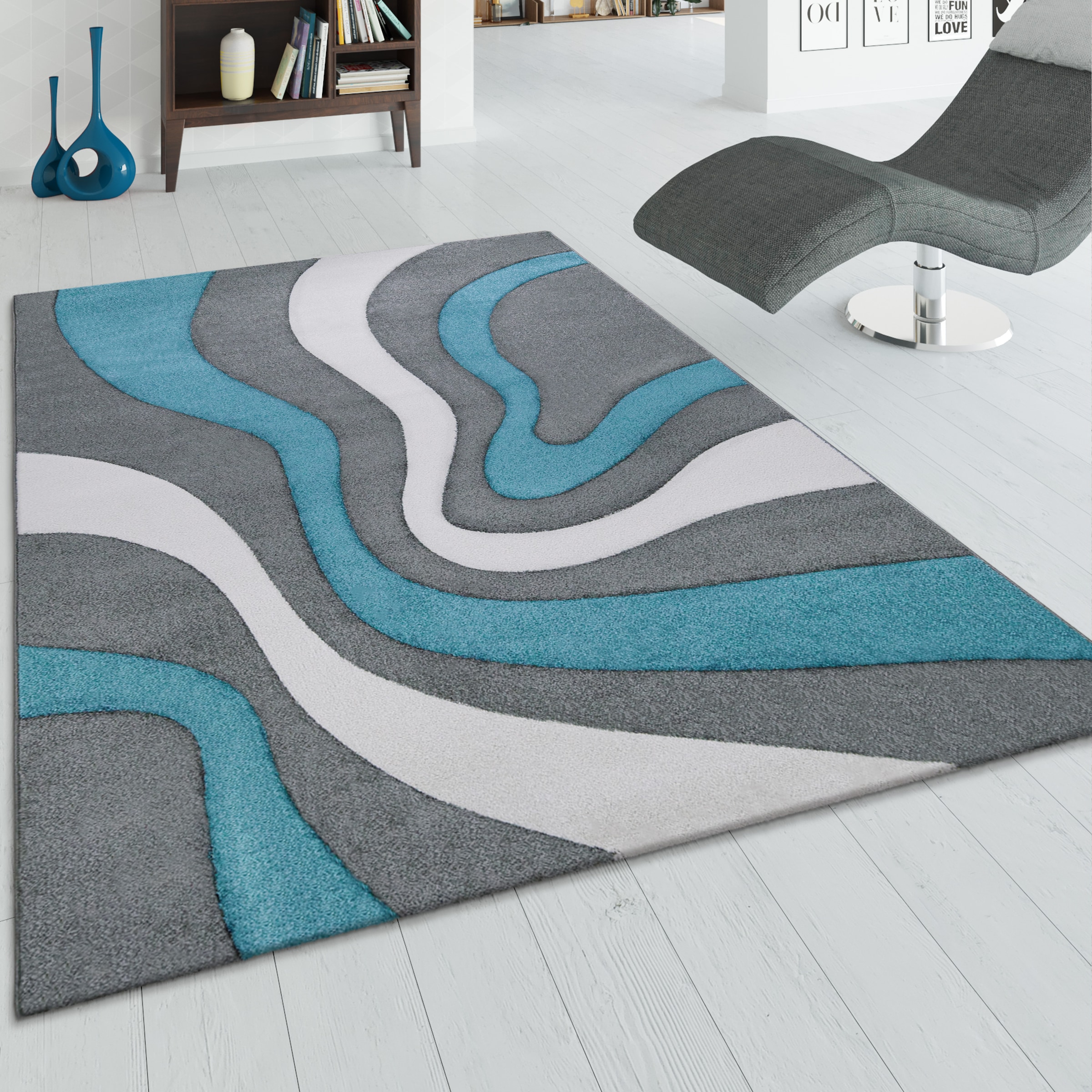 Image of Paco Home Läufer "Diamond 760" rechteckig 18 mm Höhe Teppich-Läufer, Kurzflor, 3D-Design, modernes Wellen Muster