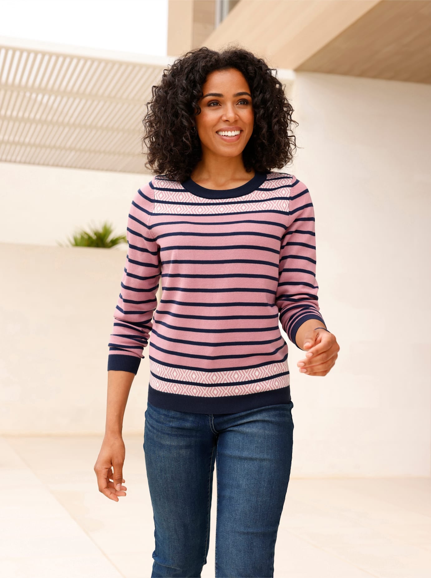 Image of Classic Basics Streifenpullover "Rundhals-Pullover"
