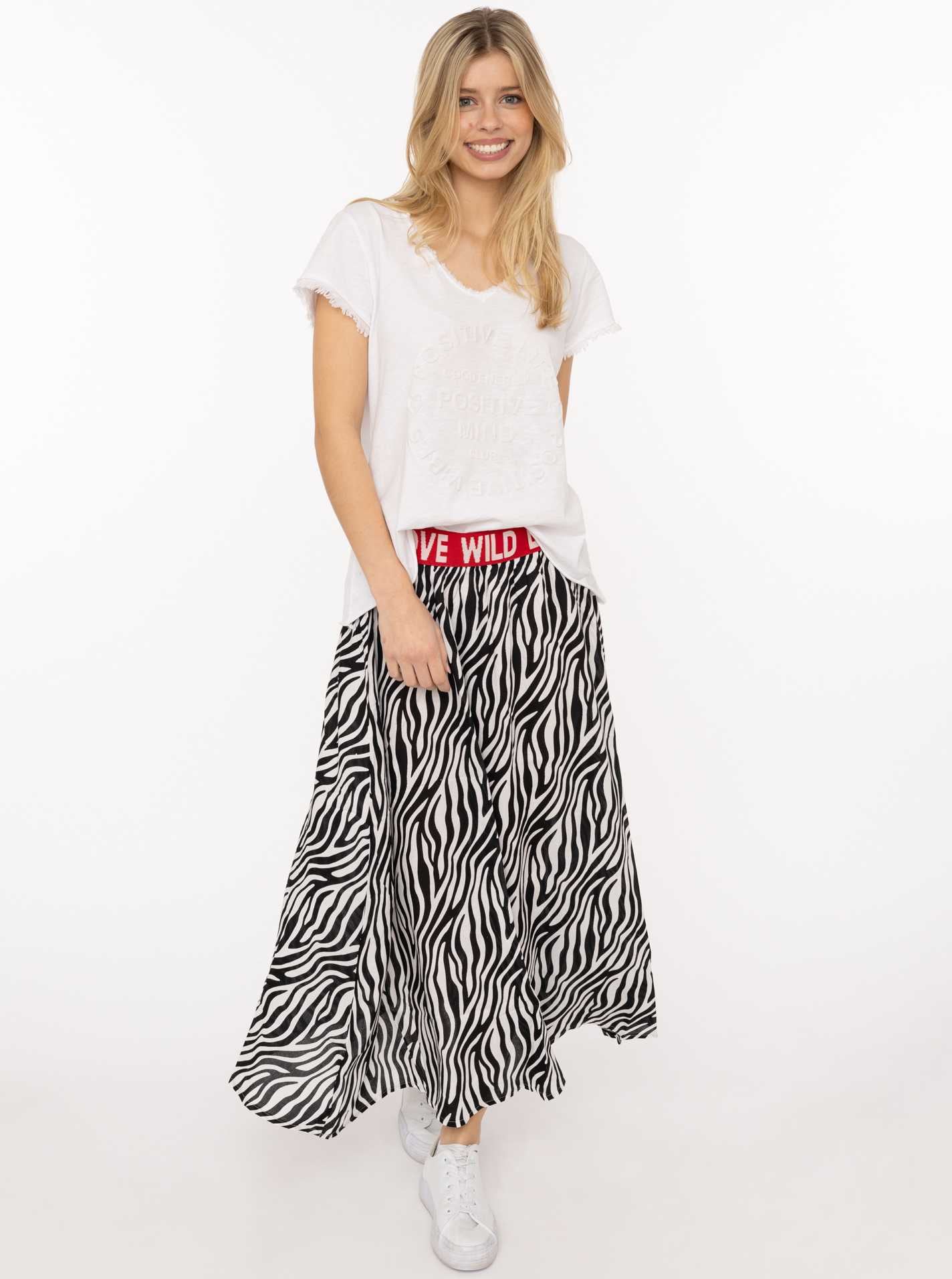 Image of Zwillingsherz Maxirock ""Classic Zebra"" Zebramuster, Gummizug mit Schrift, leichtes Material, knöchellang