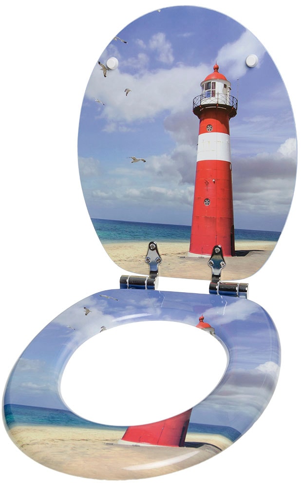 Sanilo Set d'accessoires de salle de bain »Leuchtturm« WC-Sitz, Badteppich, Stöpsel, Seifenspender und WC-Bürste