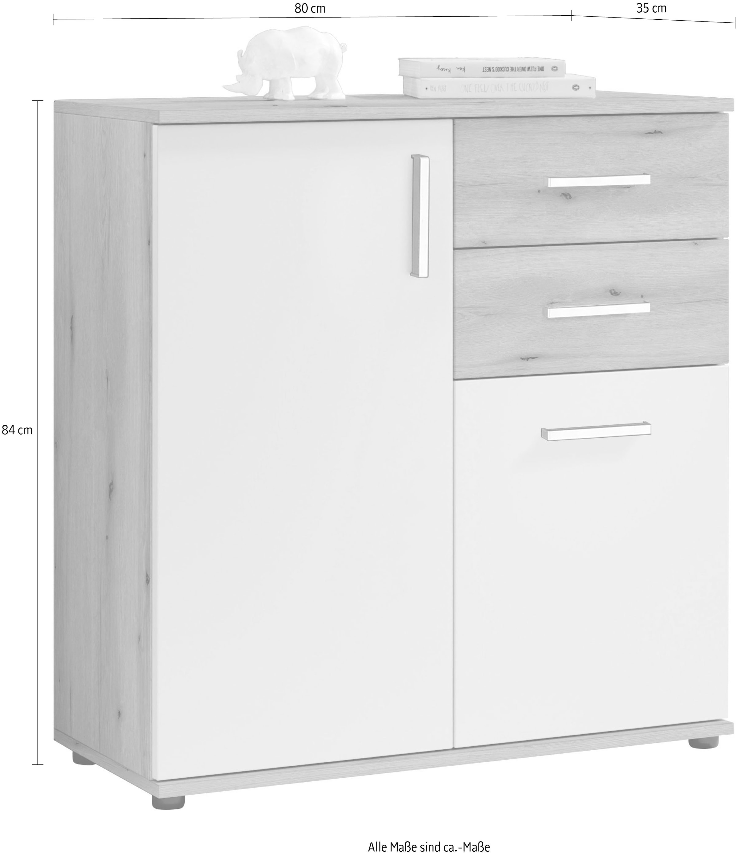 HBZ Kommode »BC-Drift-2, Universalschrank Stellmass BxHxT 80x84x35 cm«, (1 St.), Kommode mit 2 Türen, 2 Schubkästen, 1 Einlegeboden