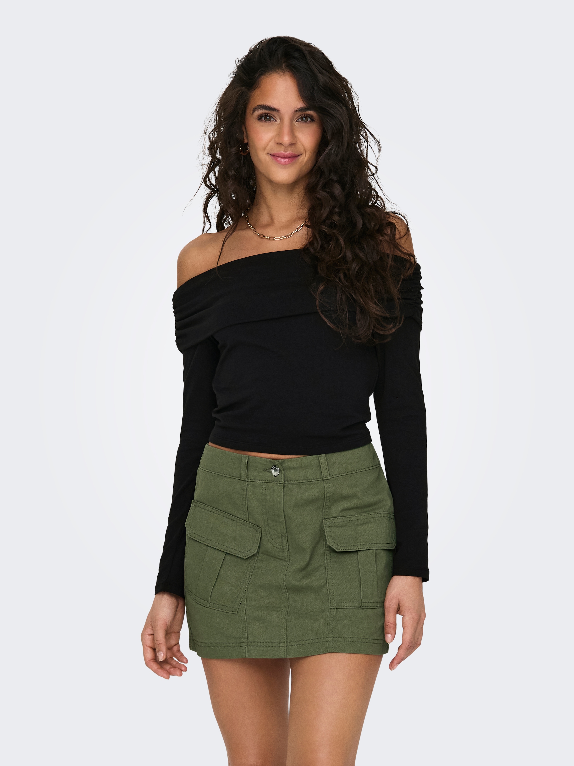 Image of ONLY Langarmshirt "ONLLIVE LOVE L/S OFF SHOULDER CS TOP" Baumwollmischung, regular fit, cropped fit, schulterfrei