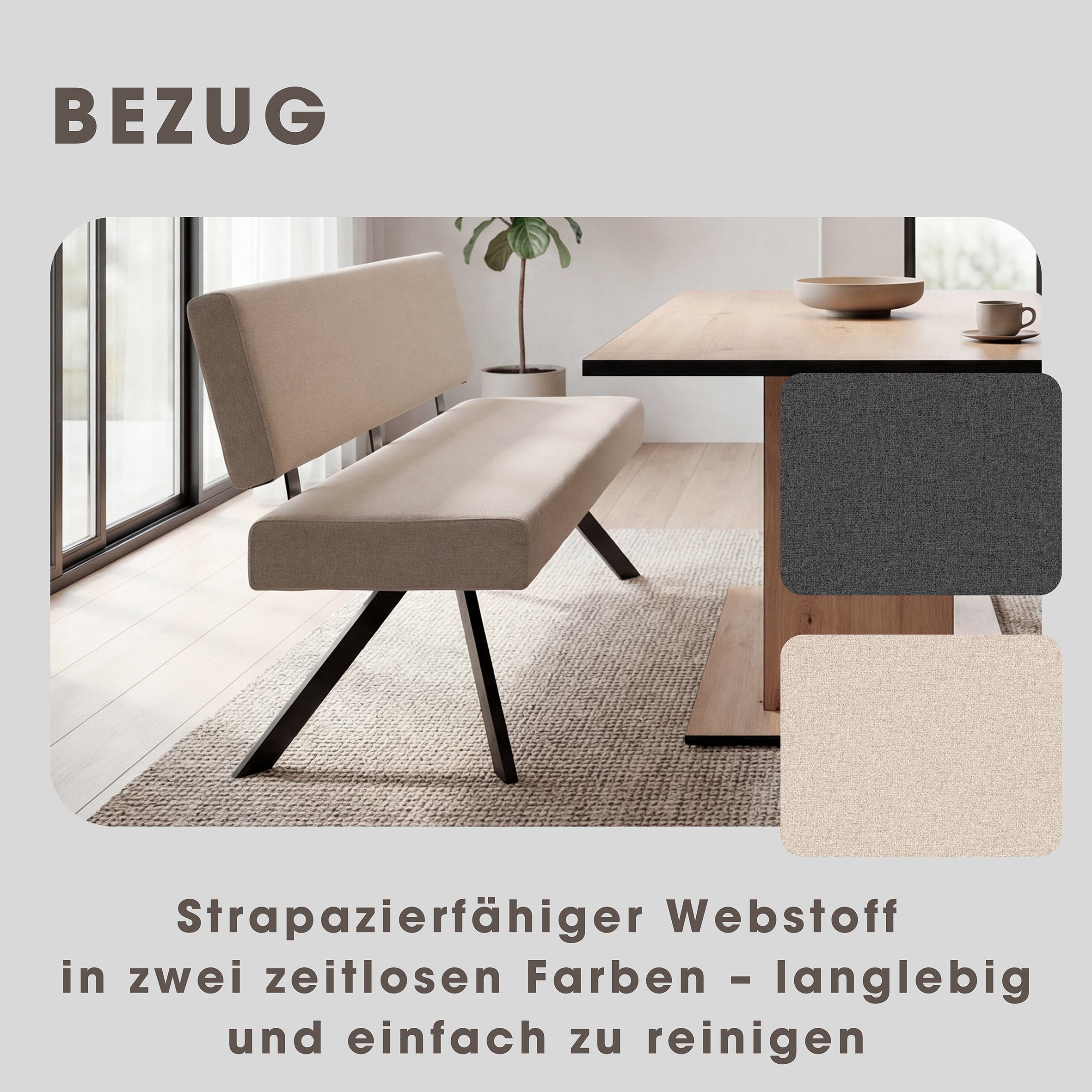 byLIVING Banc »TORONTO« Webstoff, bis 160 kg, Taschenfederkern, 4-Fussgestell, 3 Sitzplätze