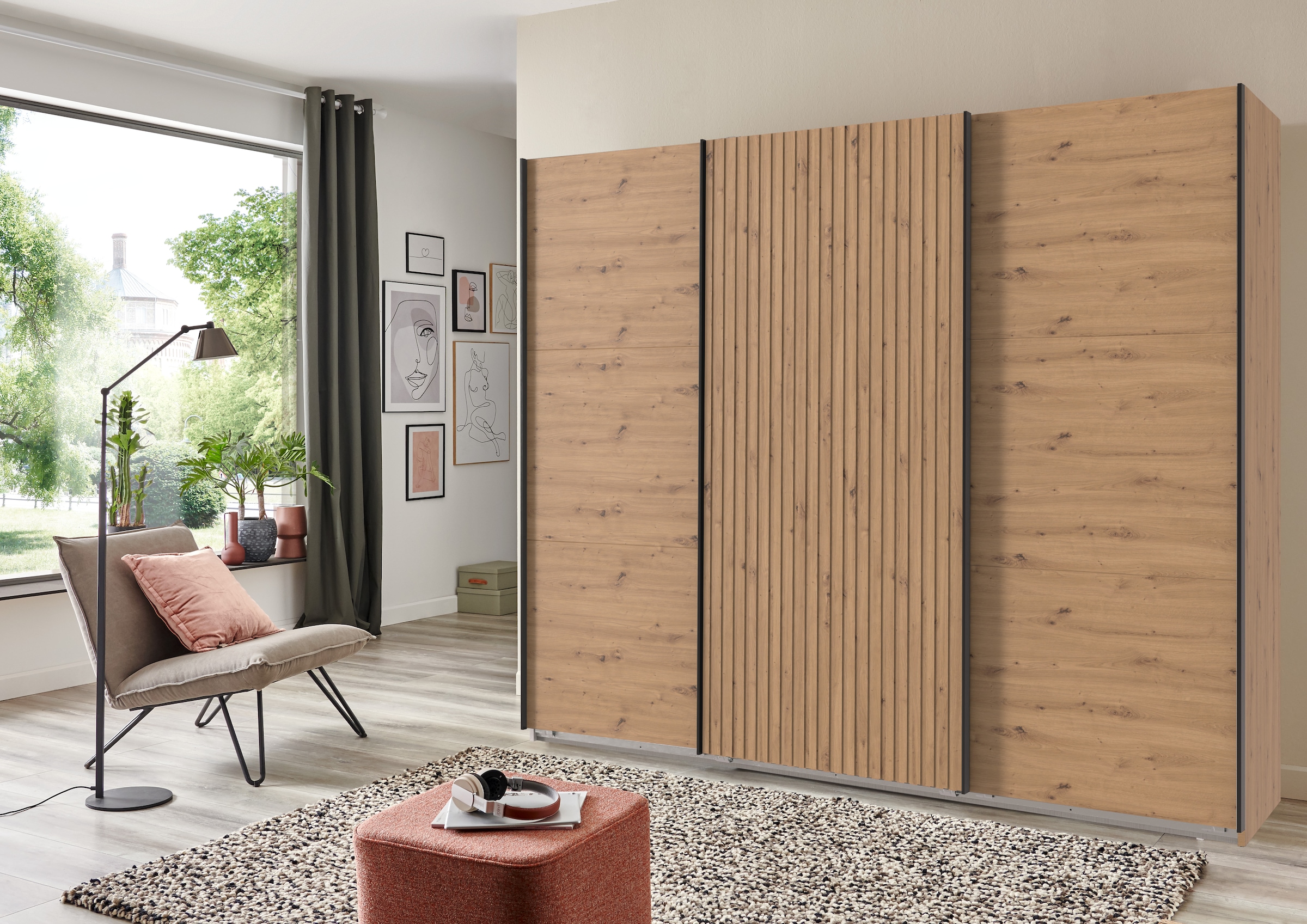 Wimex Schwebetürenschrank »Andorra by fresh to go«, Mit 3D-Leisten für Akustikpaneel-Optik
