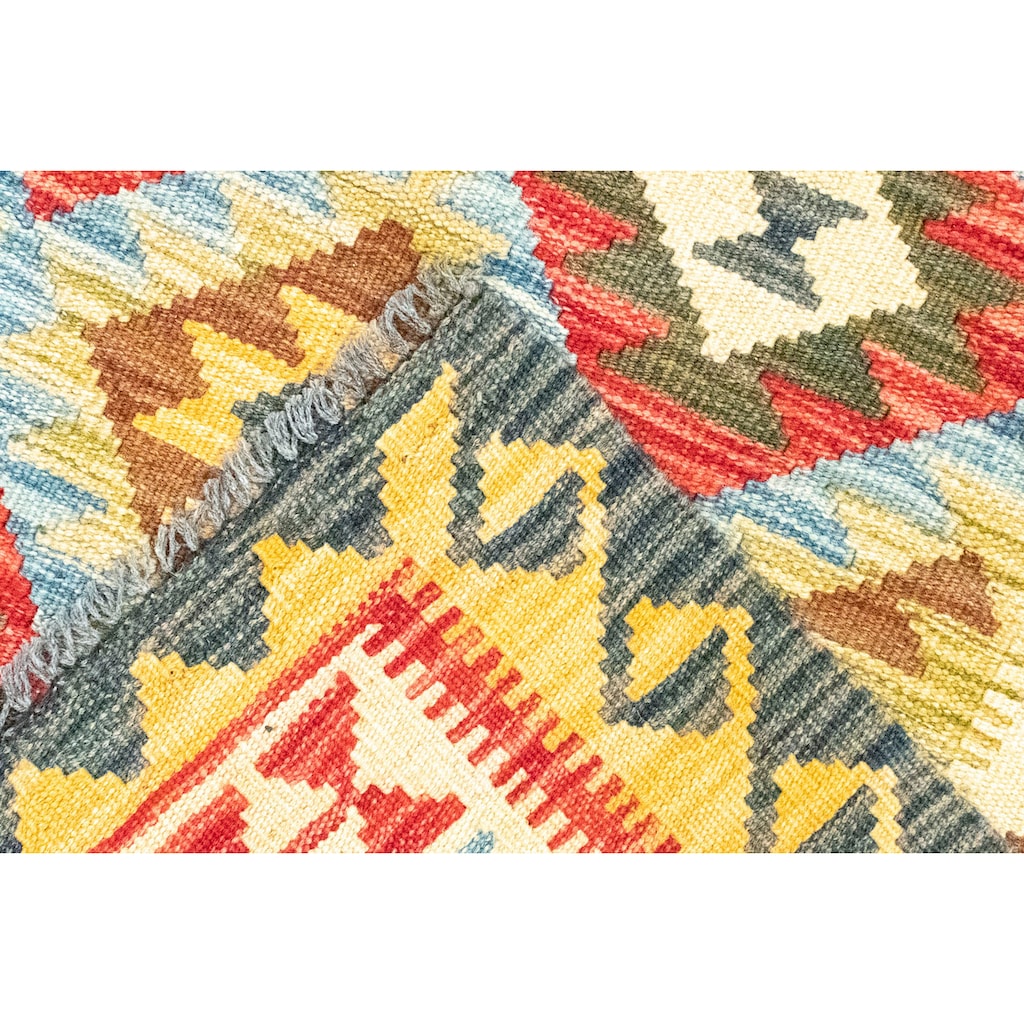 morgenland Wollteppich »Kelim Afghan Teppich handgewebt grün«, rechteckig, Kurzflor