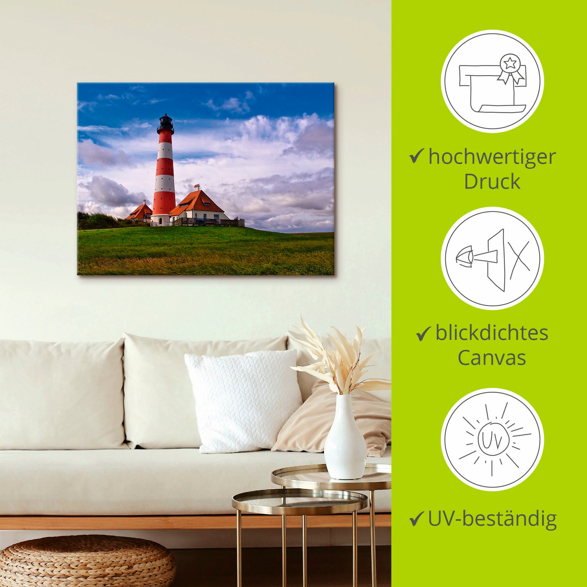 Artland Wandbild »Leuchtturm Westerheversand«, Gebäude, (1 St.), als Leinwandbild, Poster in verschied. Grössen
