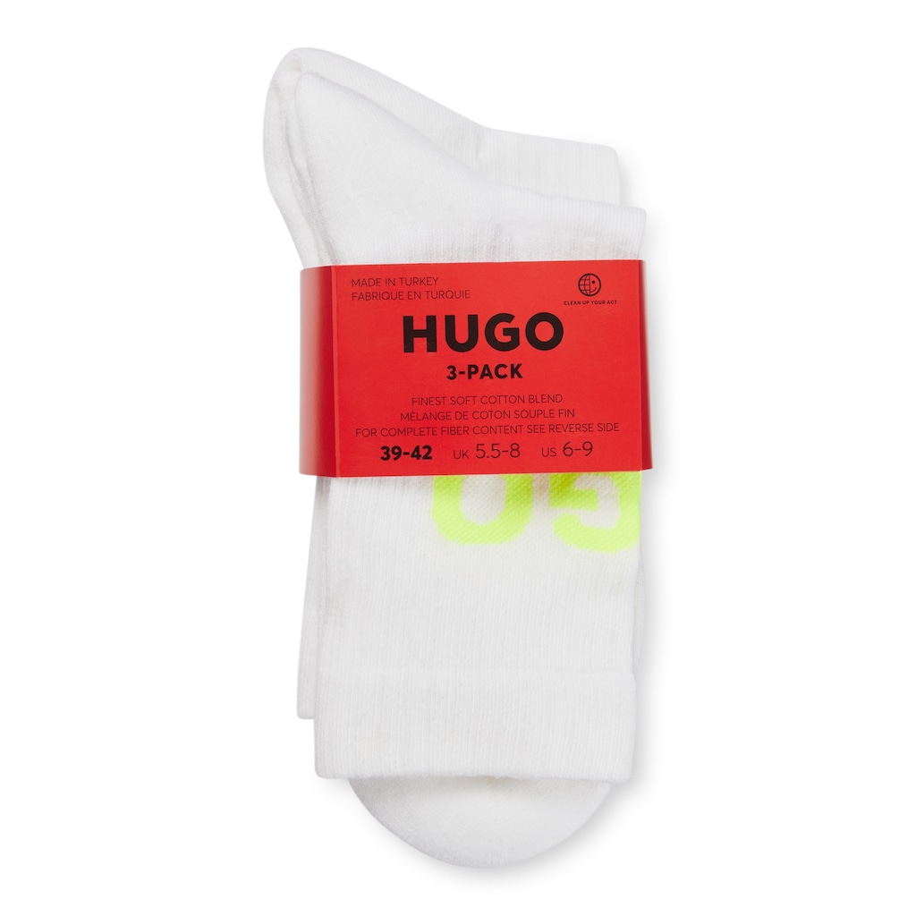 HUGO Underwear Freizeitsocken »3P QS NEON LOGO CC«, (Packung, 3 Paar, 3er), mit kontrastfarbenen HUGO Schriftzug