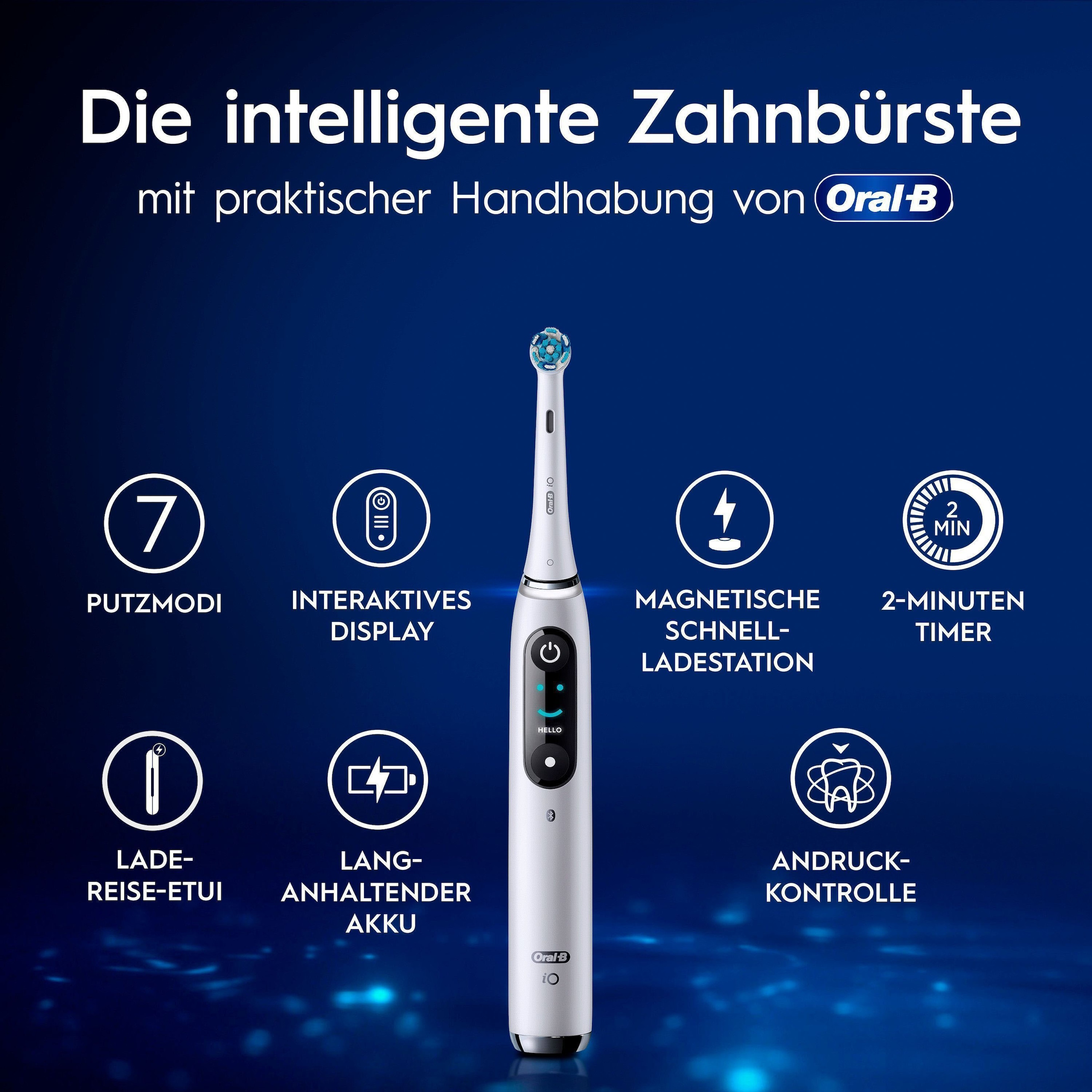 Oral-B Brosse à dents électrique »Oral-B iO Series 9« 2 cuis Aufsteckbürsten 7 modes de brossage pour soins dentaires, analyse 3D, écran couleur & étui de voyage avec charge
